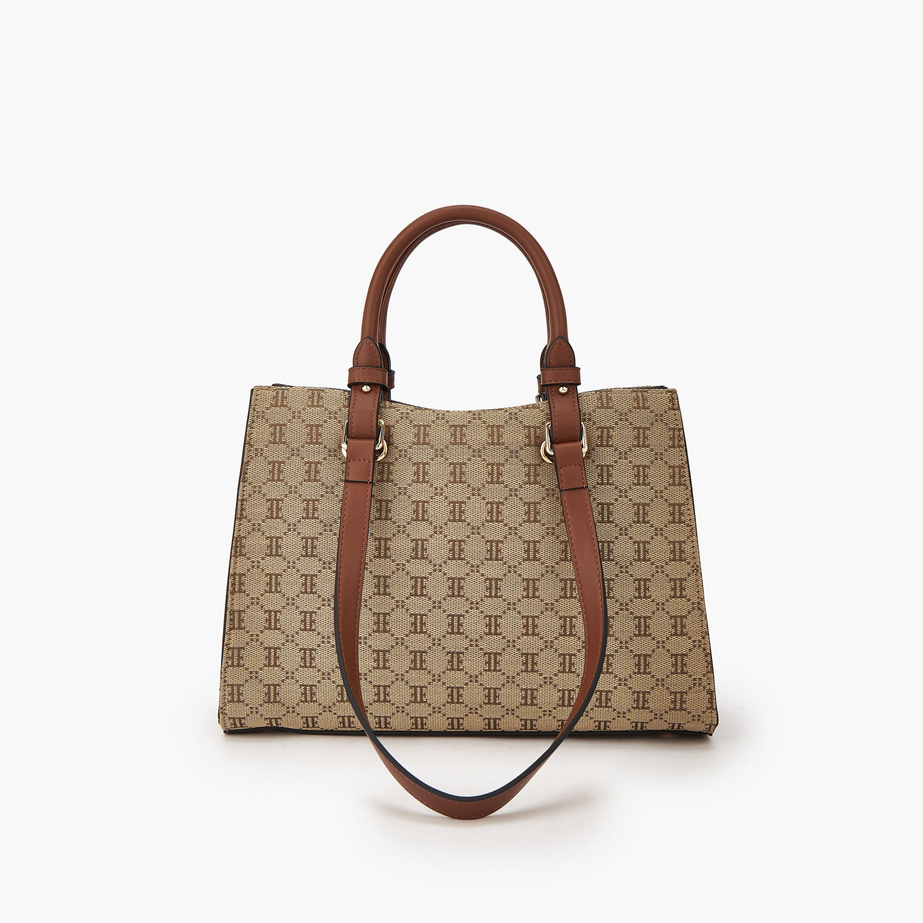 Elle Monogram Textured Tote Bag with Double Handle-women-bagsandwallets-handbags-image-5