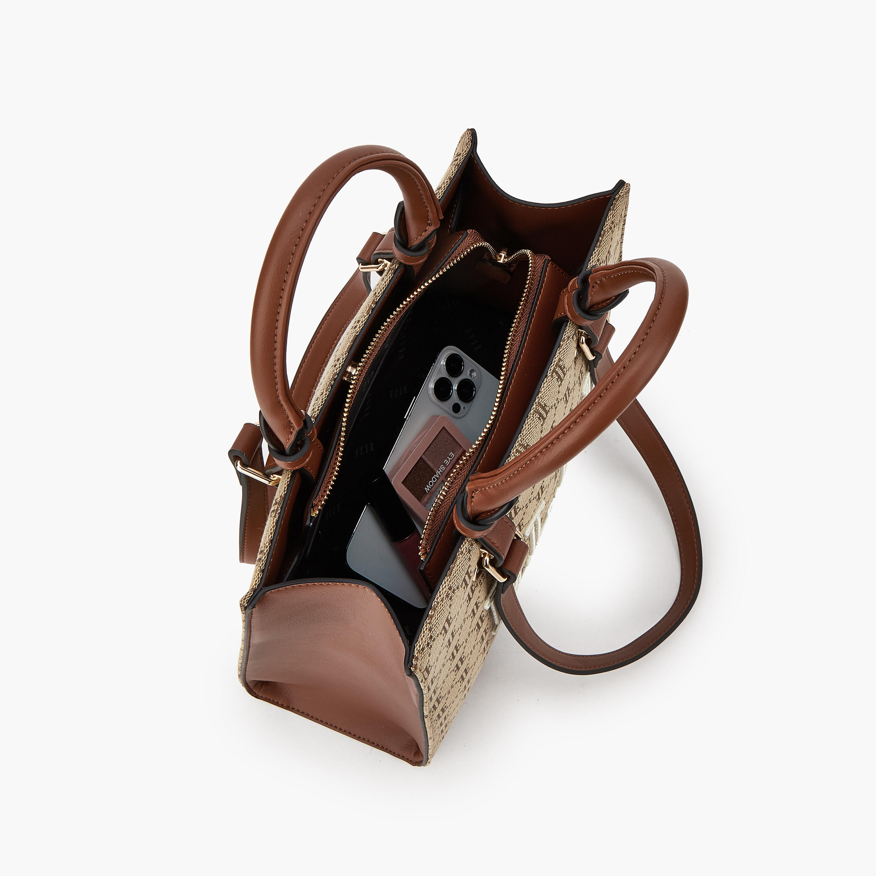 Elle Monogram Textured Tote Bag with Double Handle-women-bagsandwallets-handbags-image-7
