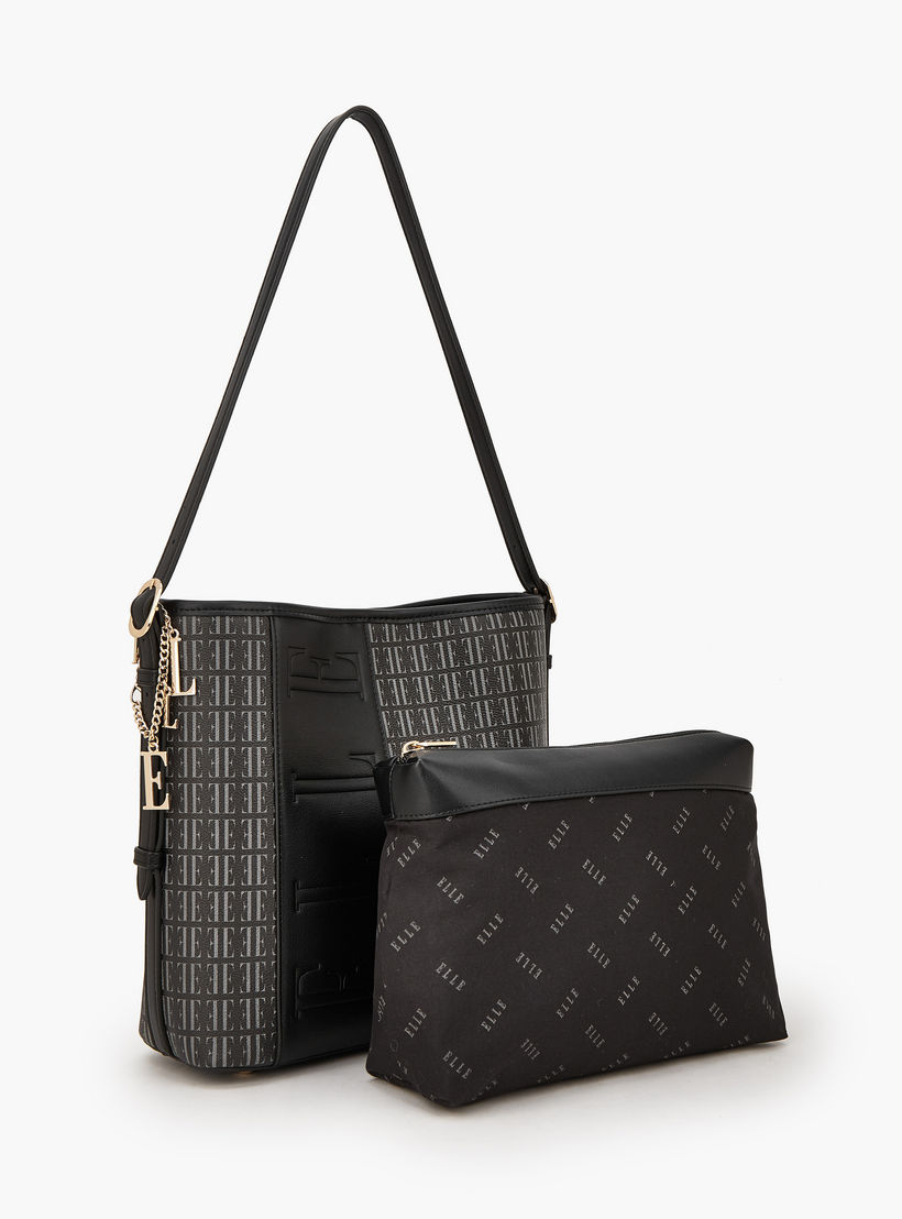 Elle Monogram Print Shoulder Bag with Pouch-women-bagsandwallets-handbags-image-7