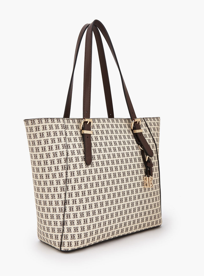 Elle Monogram Print Tote Bag with Zip Closure-women-bagsandwallets-handbags-image-2