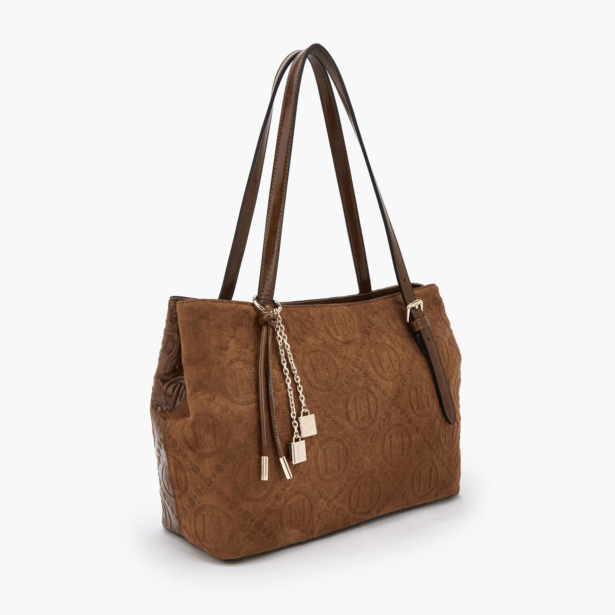 Elle Monogram Embossed Shoulder Bag with Zip Closure-women-bagsandwallets-handbags-image-2