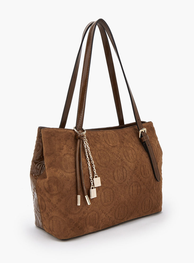Elle Monogram Embossed Shoulder Bag with Zip Closure-women-bagsandwallets-handbags-image-2