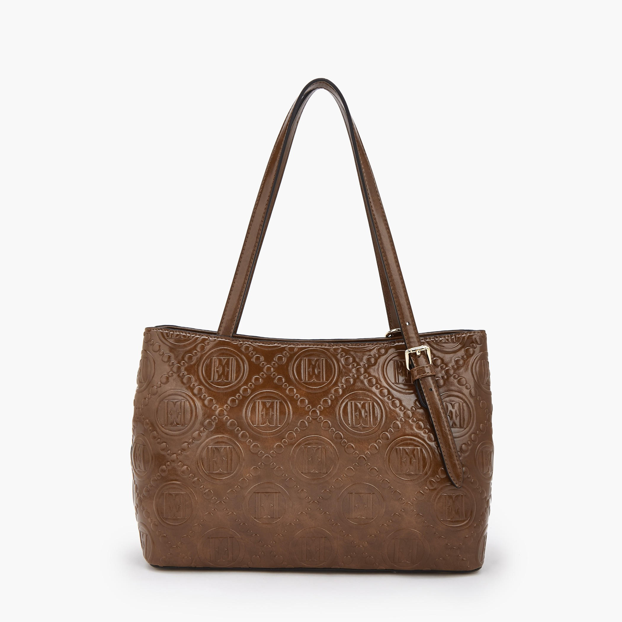 Elle Monogram Embossed Shoulder Bag with Zip Closure-women-bagsandwallets-handbags-image-4