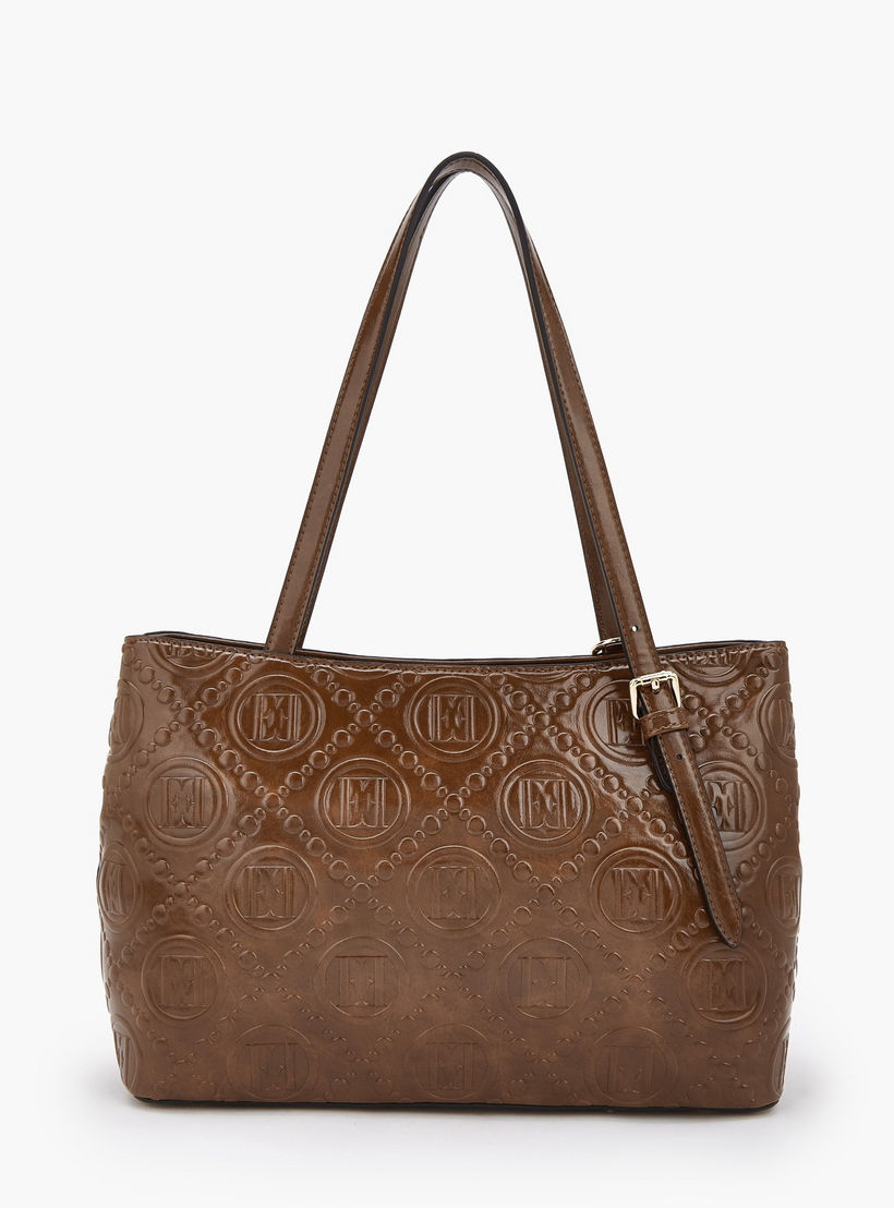 Elle Monogram Embossed Shoulder Bag with Zip Closure-women-bagsandwallets-handbags-image-4