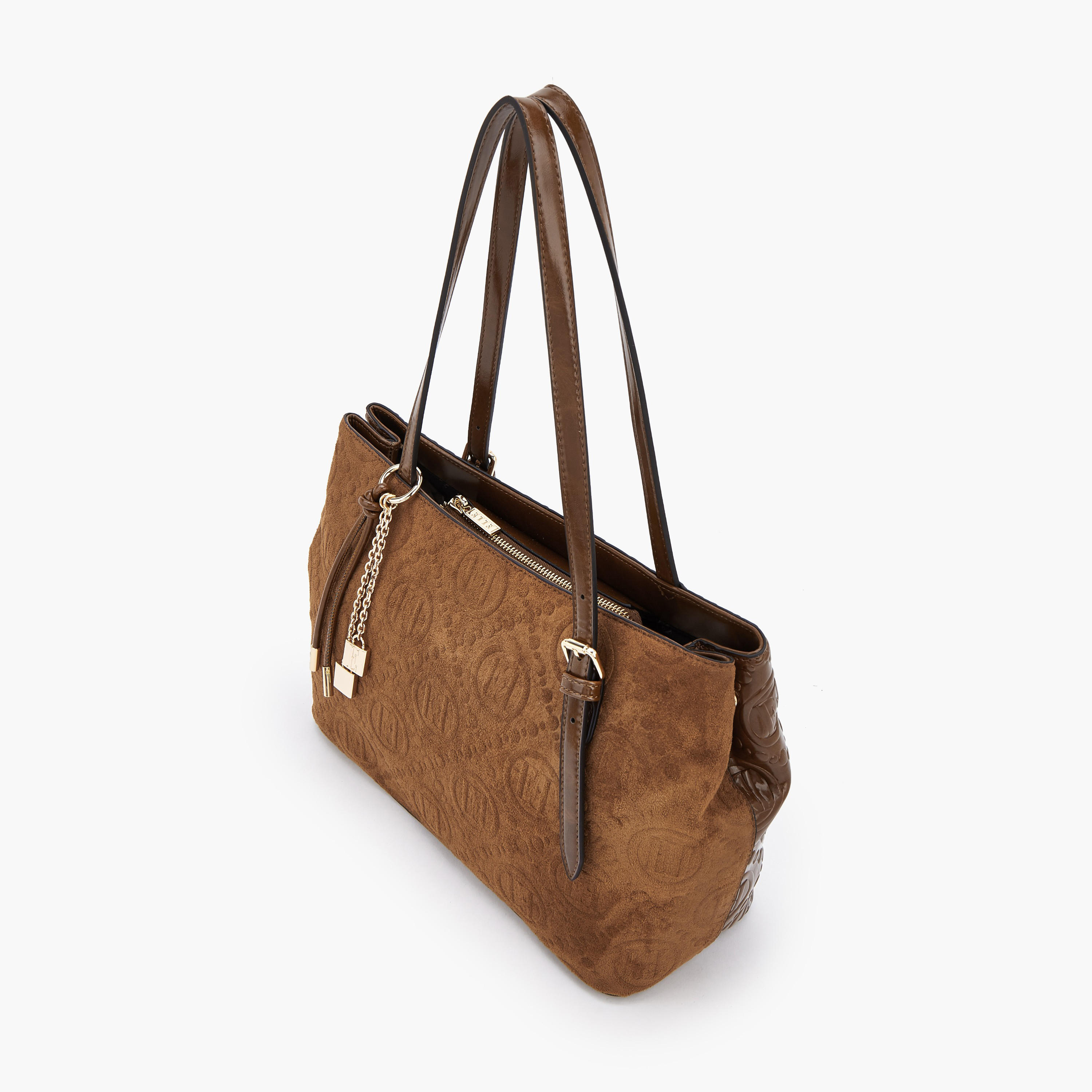 Elle Monogram Embossed Shoulder Bag with Zip Closure-women-bagsandwallets-handbags-image-5