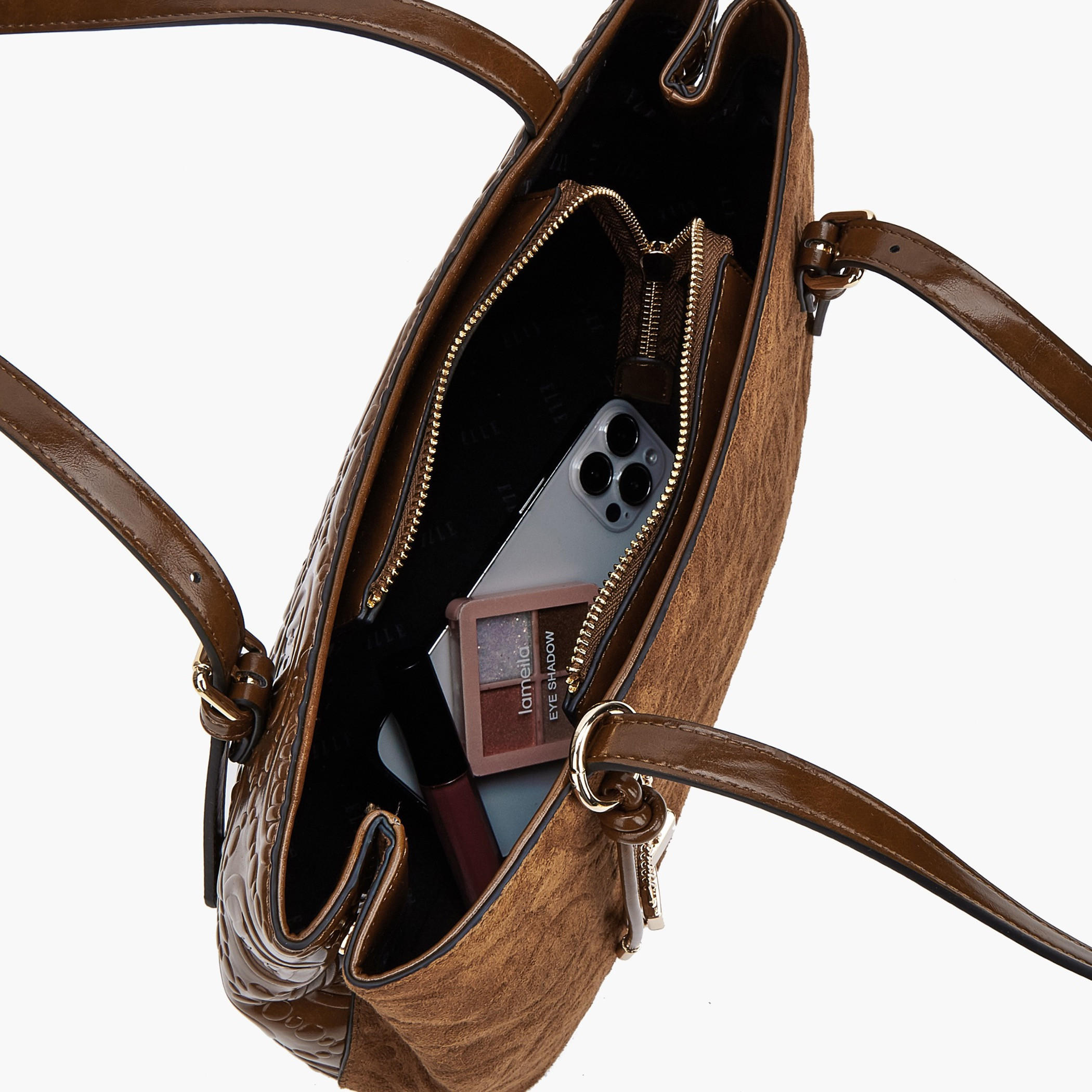 Elle Monogram Embossed Shoulder Bag with Zip Closure-women-bagsandwallets-handbags-image-7