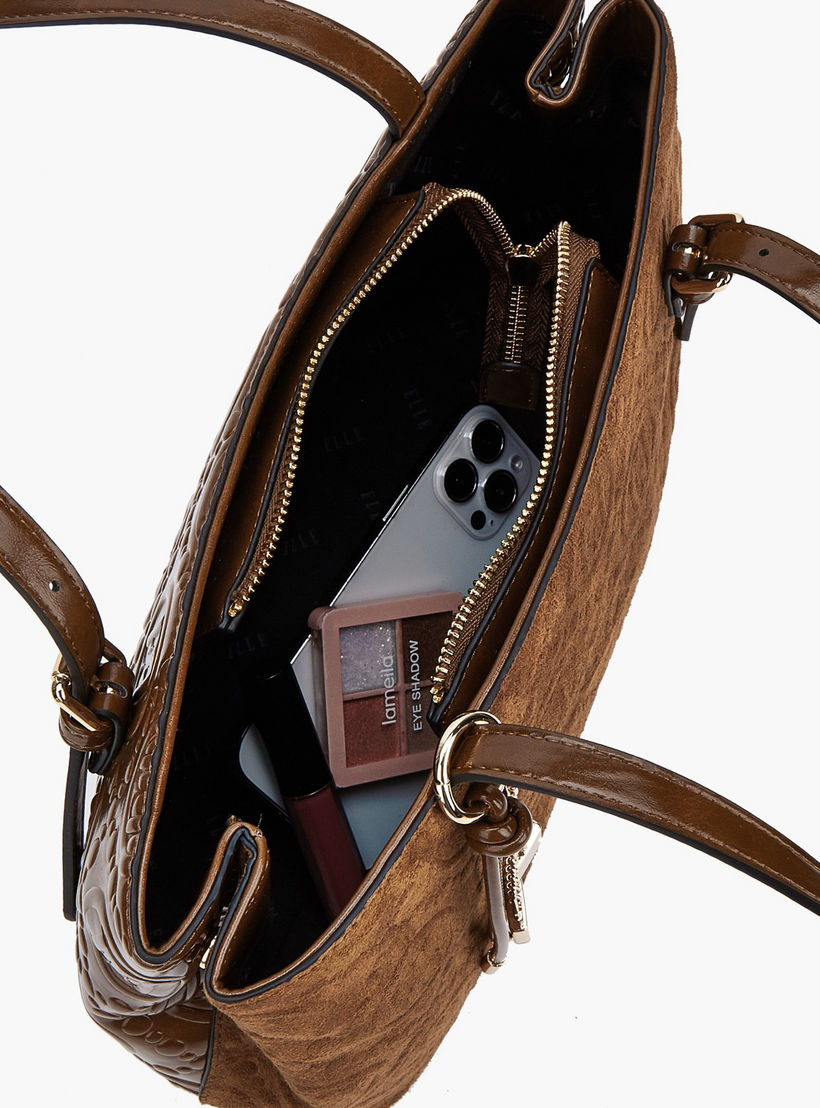 Elle Monogram Embossed Shoulder Bag with Zip Closure-women-bagsandwallets-handbags-image-7