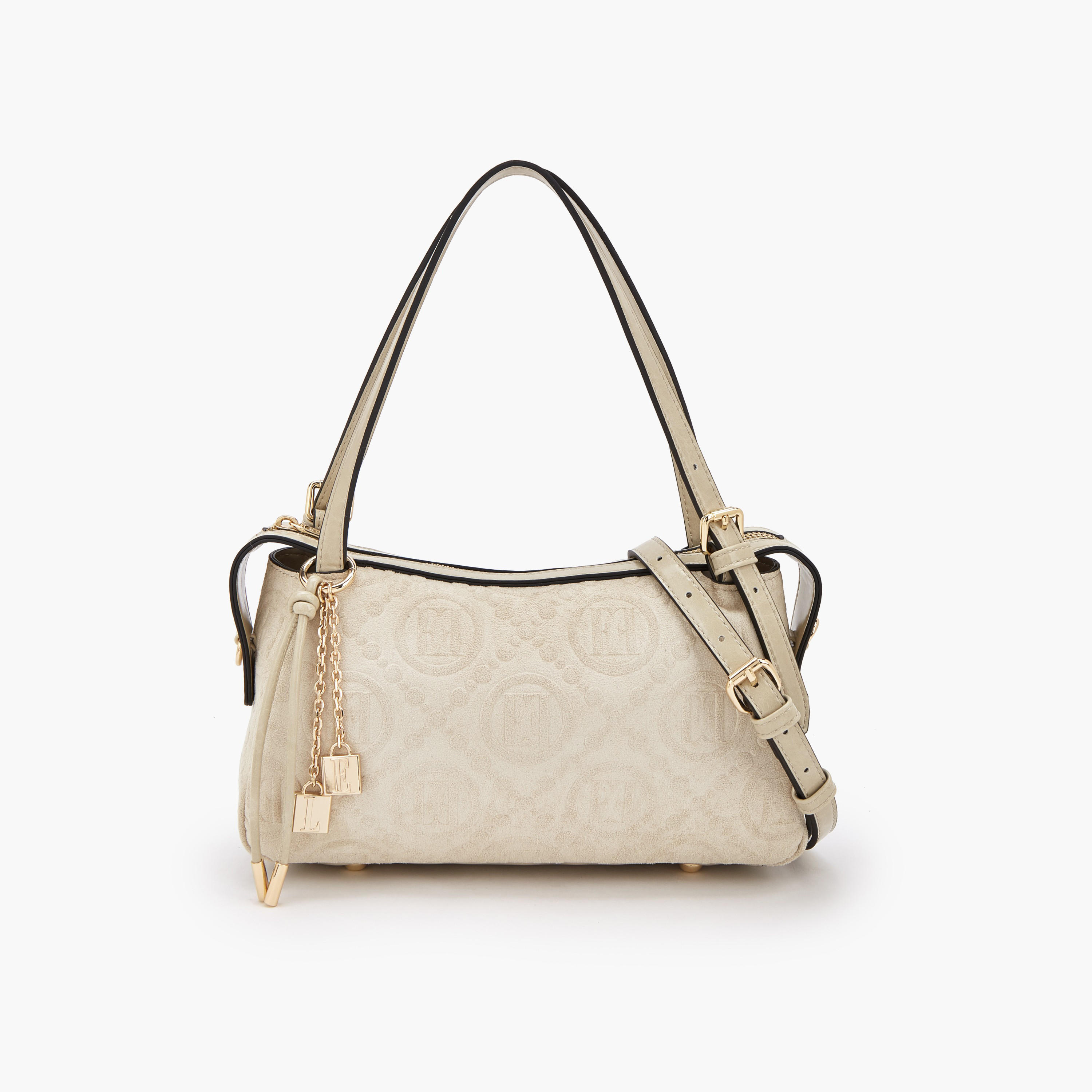 Elle Monogram Textured Shoulder Bag with Charm Accent-women-bagsandwallets-handbags-image-1