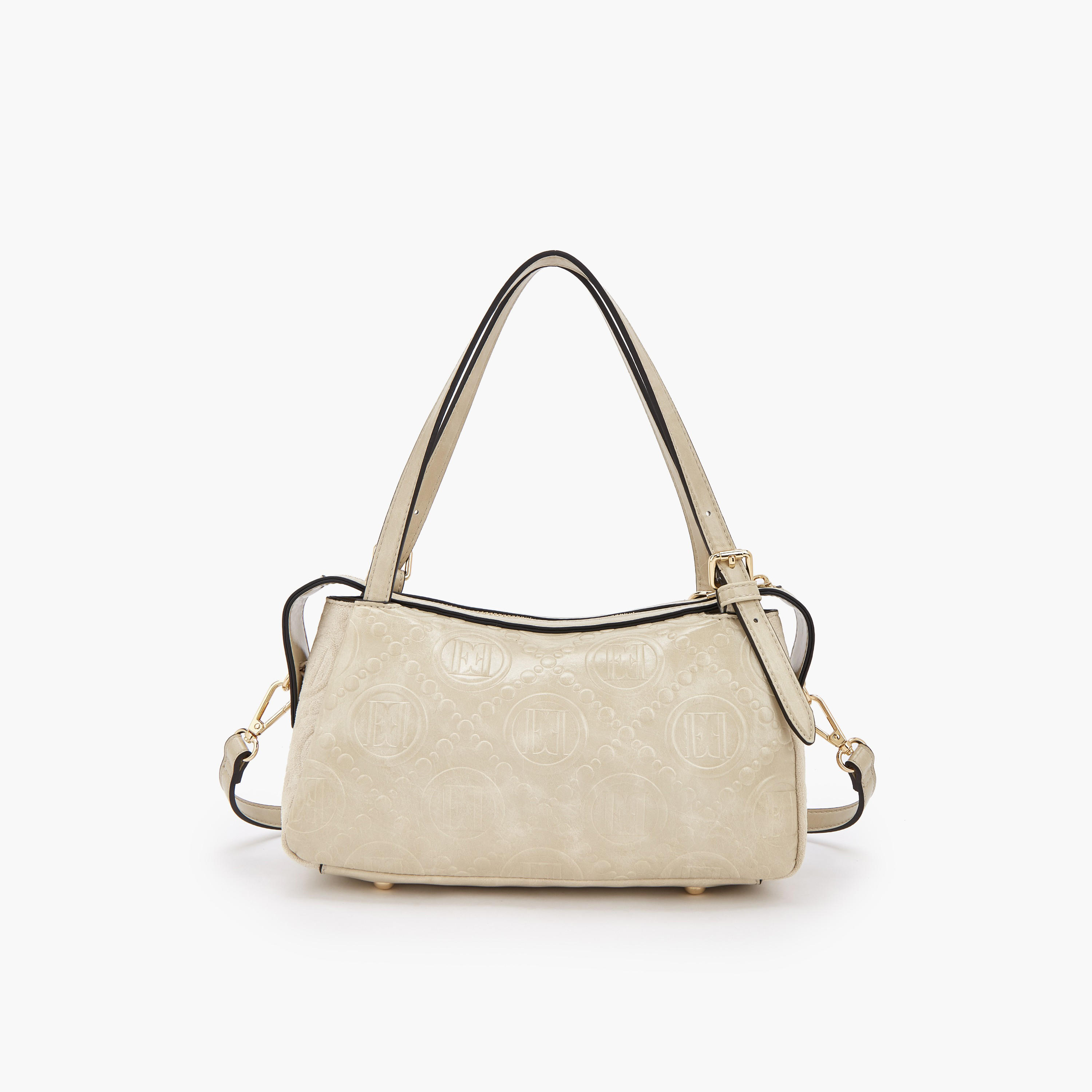 Elle Monogram Textured Shoulder Bag with Charm Accent-women-bagsandwallets-handbags-image-4