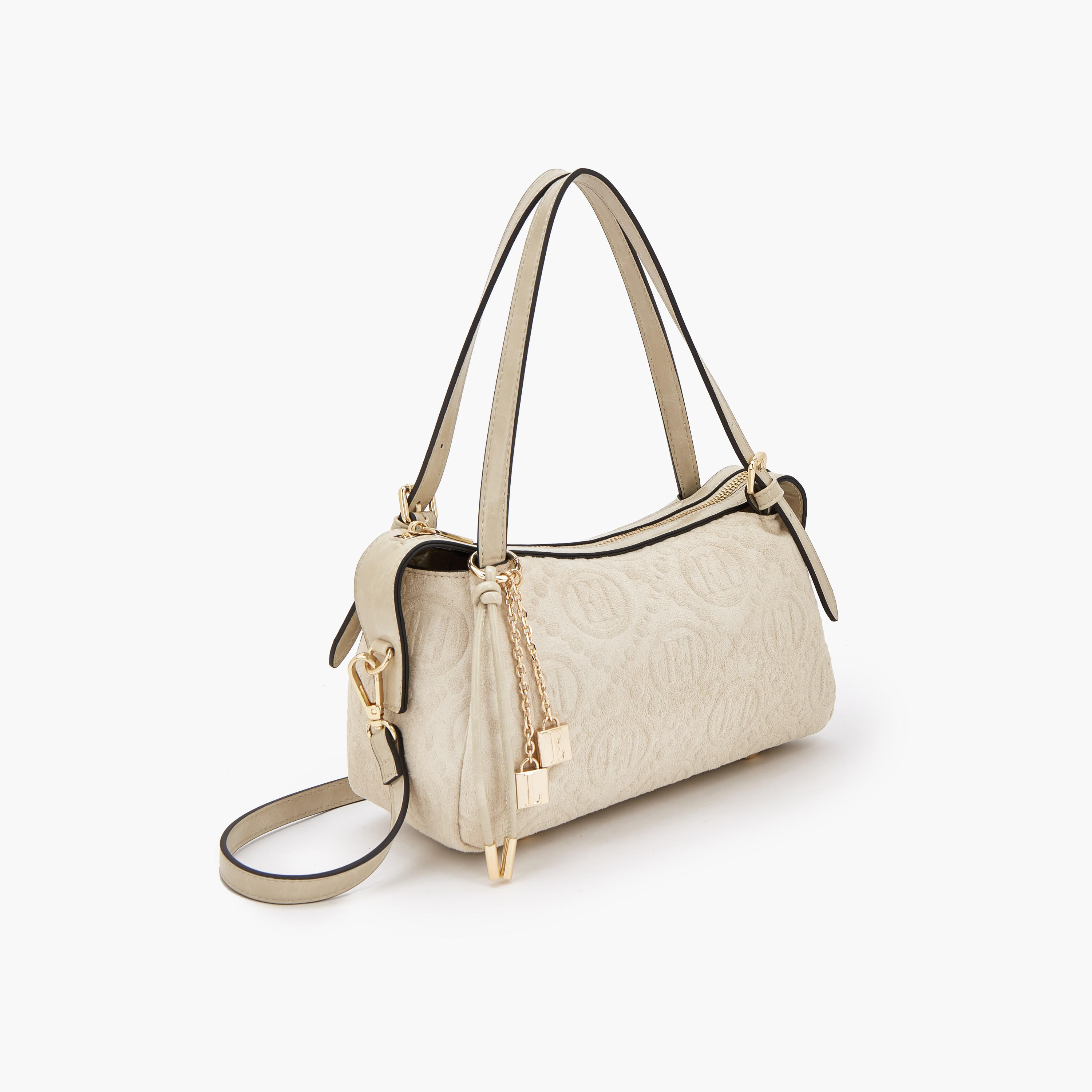 Elle Monogram Textured Shoulder Bag with Charm Accent-women-bagsandwallets-handbags-image-6