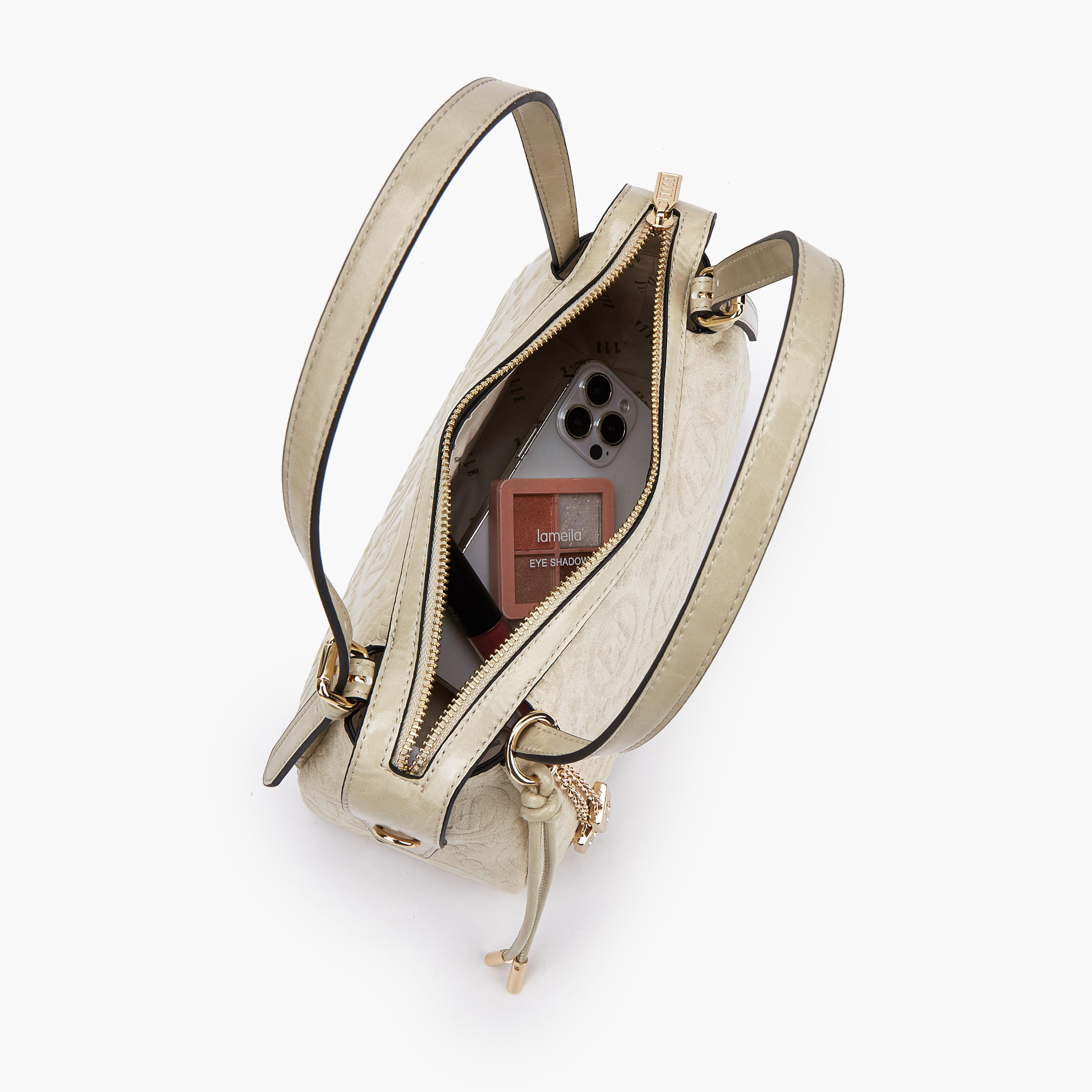 Elle Monogram Textured Shoulder Bag with Charm Accent-women-bagsandwallets-handbags-image-7
