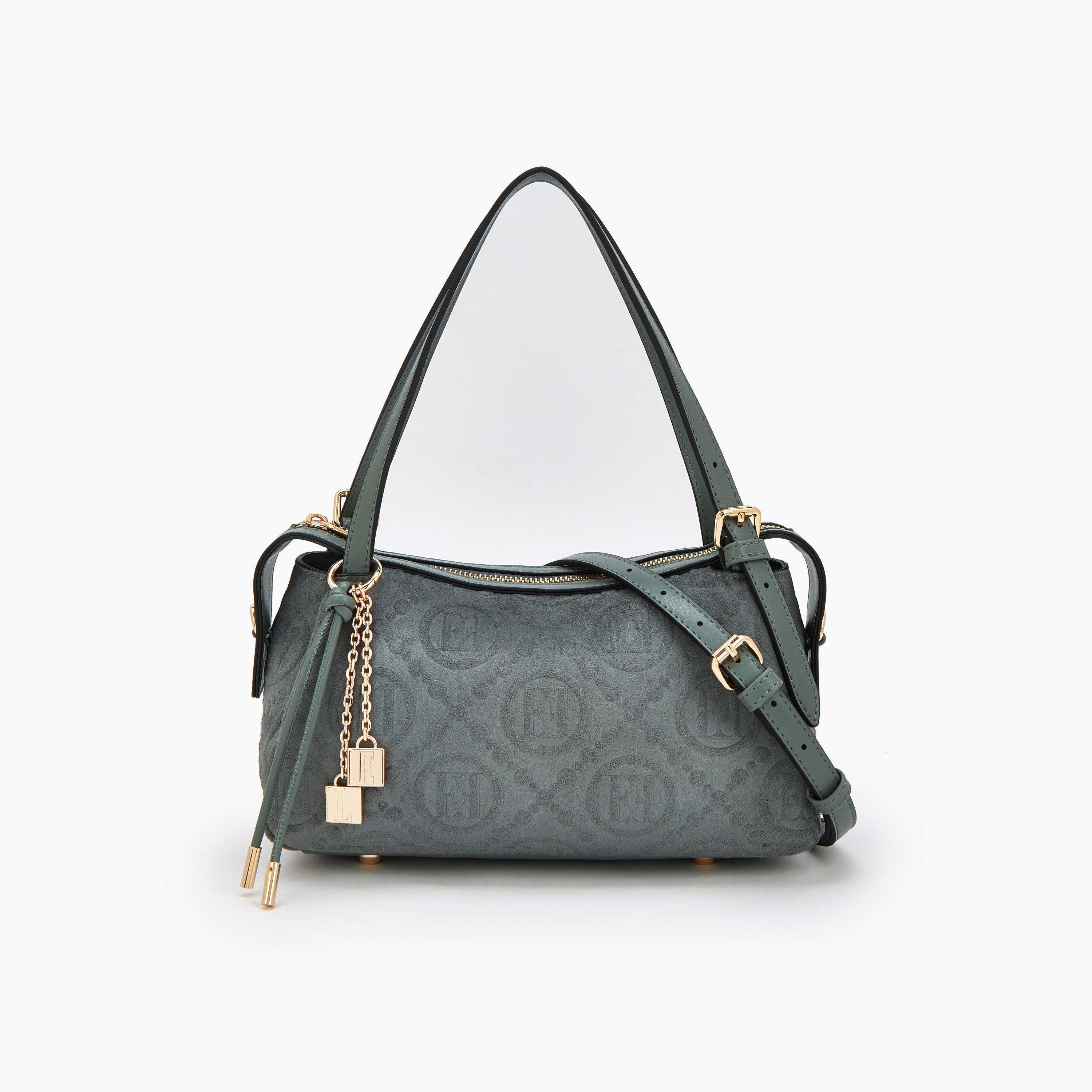 Elle Monogram Textured Shoulder Bag with Charm Accent-women-bagsandwallets-handbags-image-1