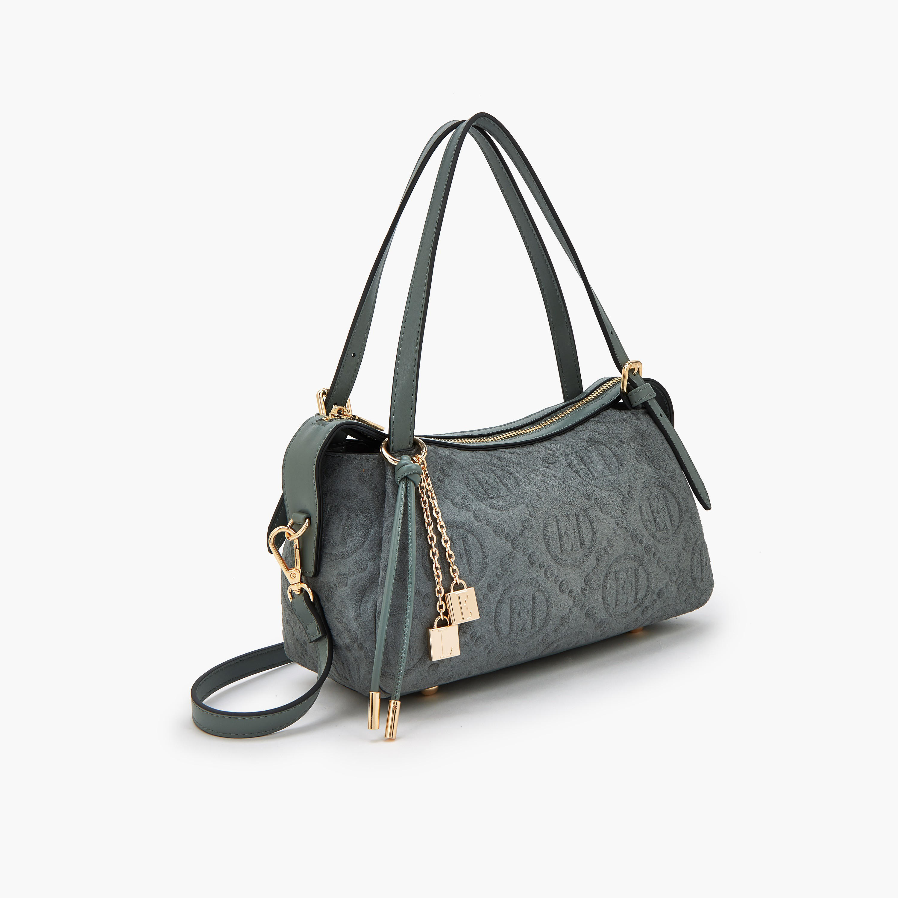 Elle Monogram Textured Shoulder Bag with Charm Accent-women-bagsandwallets-handbags-image-3