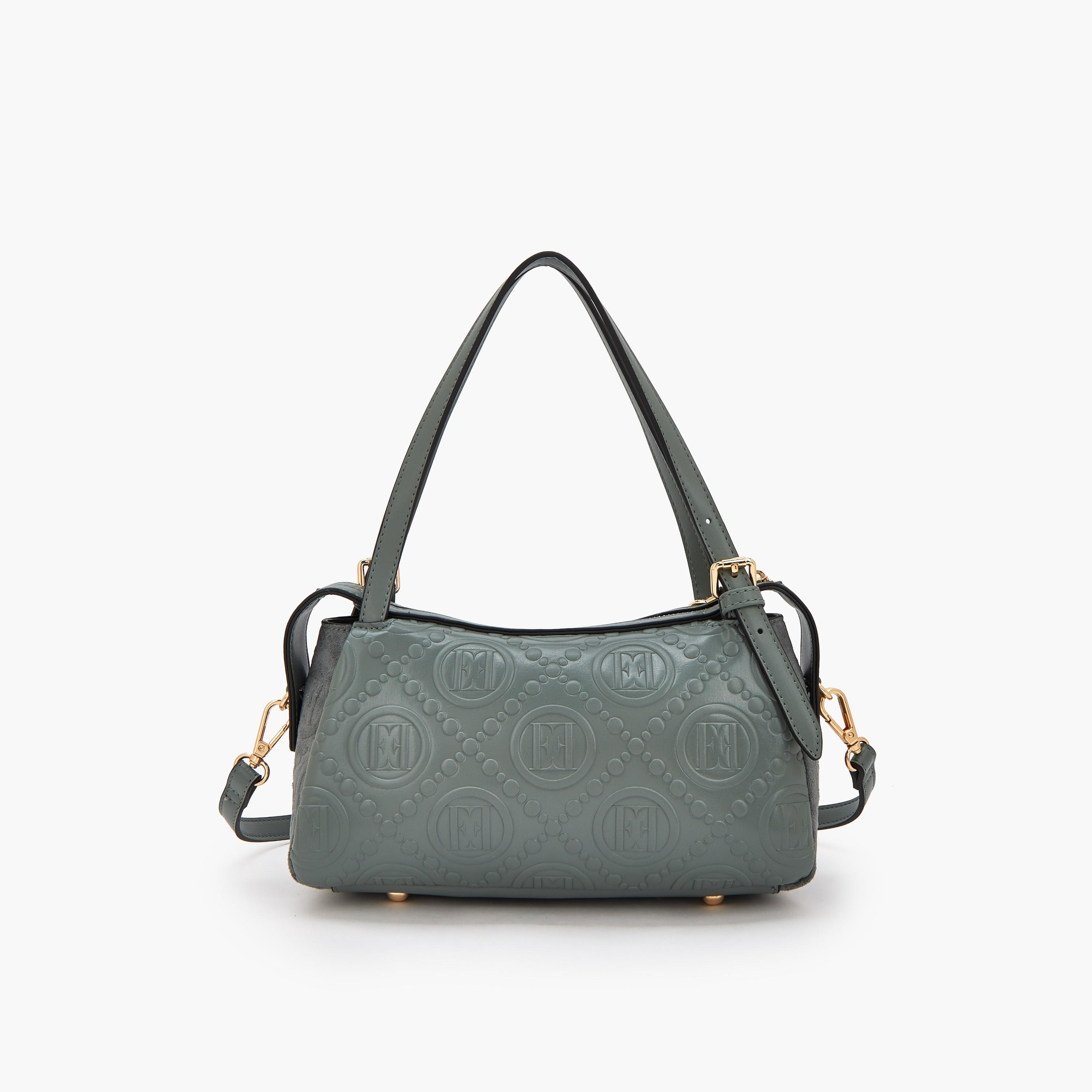 Elle Monogram Textured Shoulder Bag with Charm Accent-women-bagsandwallets-handbags-image-5