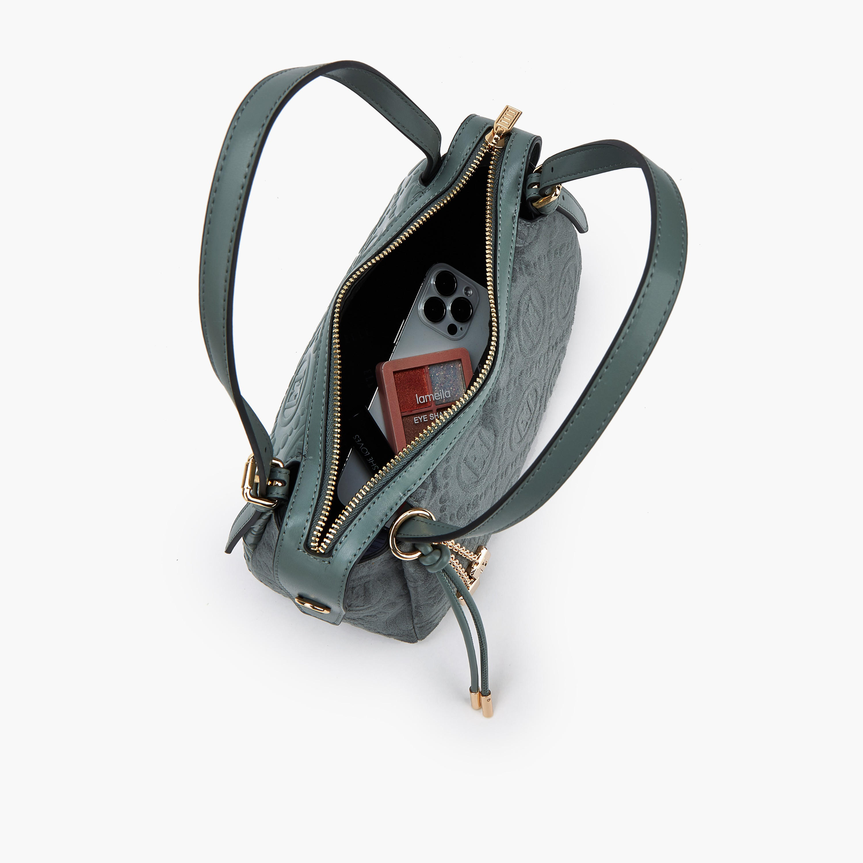 Elle Monogram Textured Shoulder Bag with Charm Accent-women-bagsandwallets-handbags-image-7