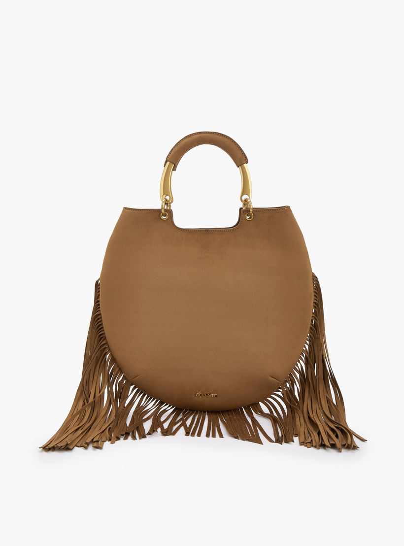 شنطة توت بتفاصيل شراريب ومقبض مزدوج من سيليست-women-bagsandwallets-handbags-image-2