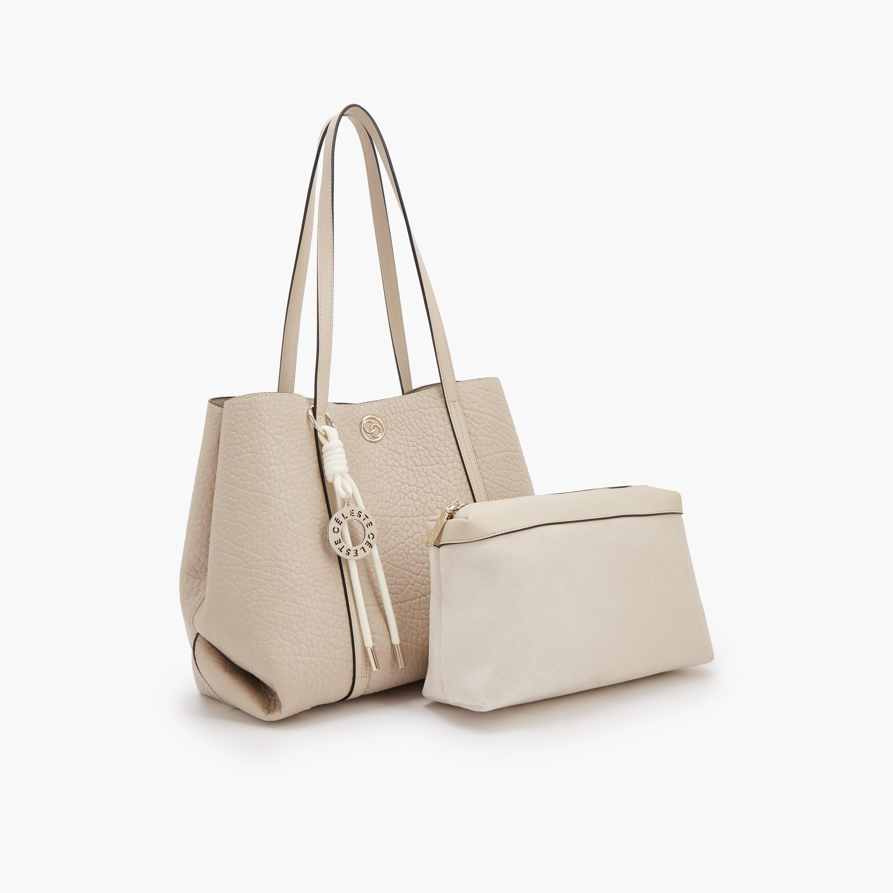 Celeste Textured Tote Bag with Pouch-women-bagsandwallets-handbags-image-2