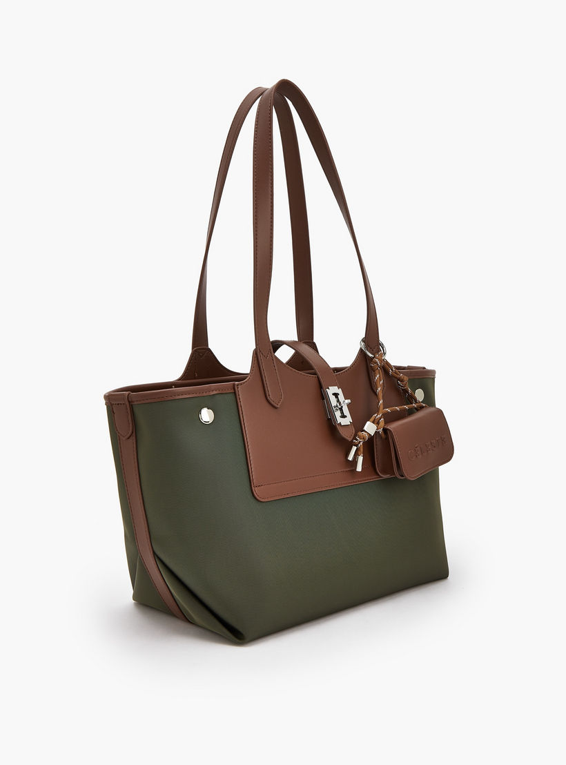 Celeste Textured Tote Bag with Pouch and Zip Closure-women-bagsandwallets-handbags-image-2