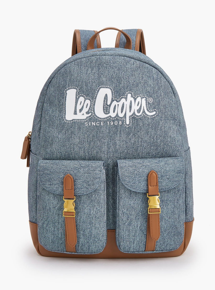 Lee Cooper Logo Print Backpack with Adjustable Shoulder Straps-women-bagsandwallets-backpacks-image-1