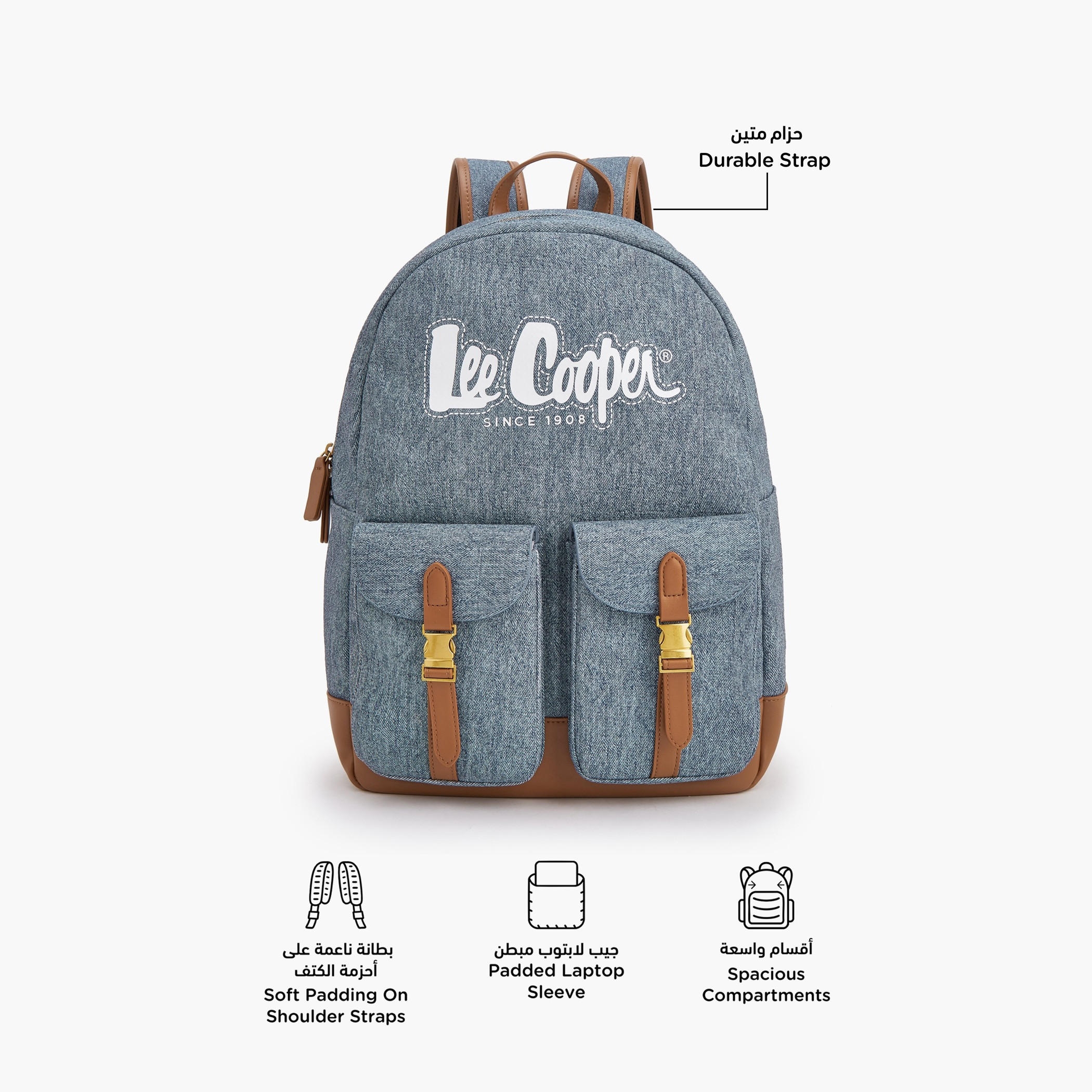 Lee Cooper Logo Print Backpack with Adjustable Shoulder Straps-women-bagsandwallets-backpacks-image-2