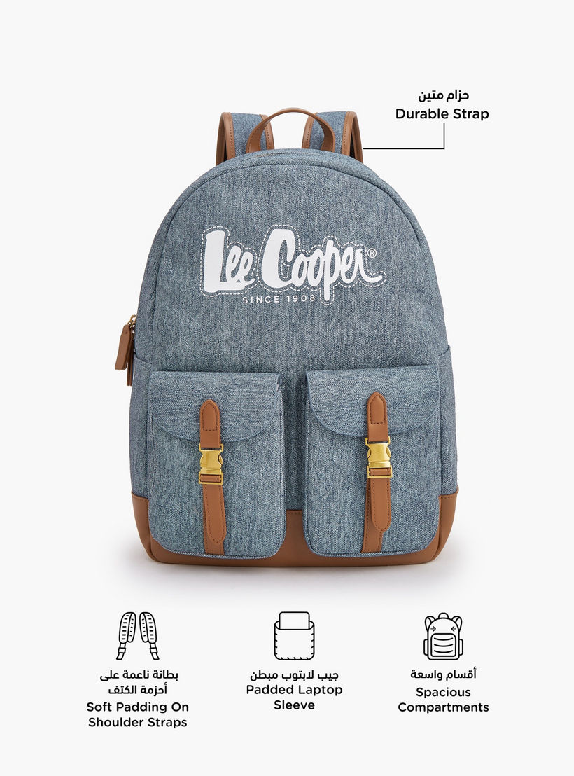 Lee Cooper Logo Print Backpack with Adjustable Shoulder Straps-women-bagsandwallets-backpacks-image-2