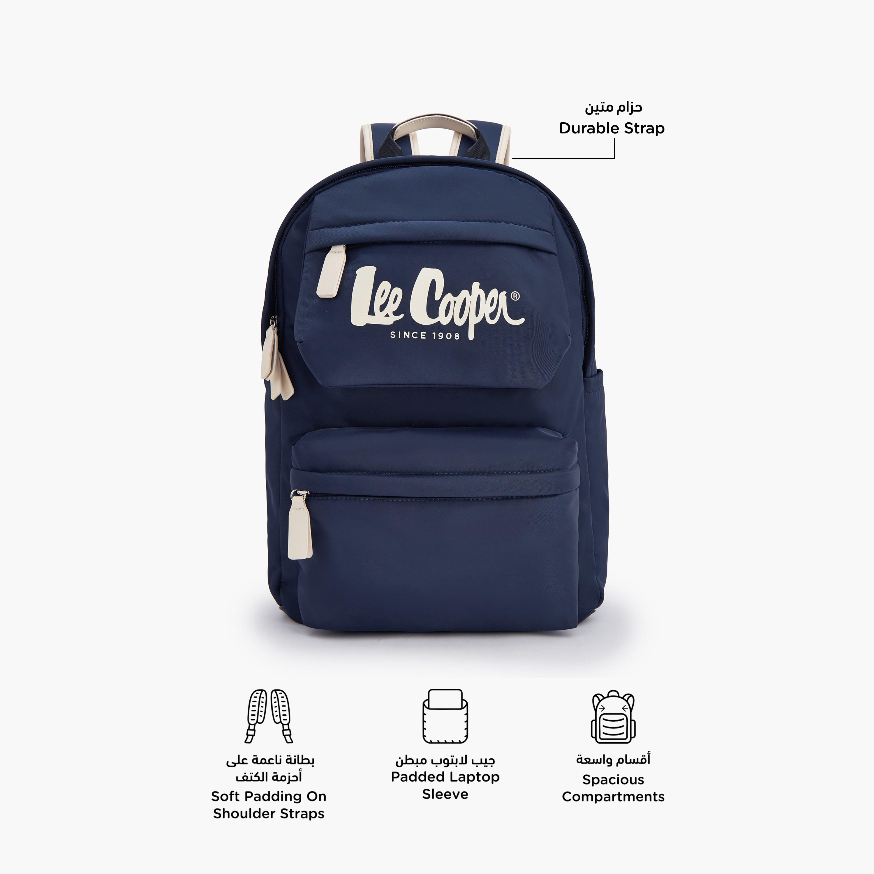 Lee Cooper Logo Print Backpack with Adjustable Shoulder Straps-school-bagsandbackpacks-backpacks-image-2
