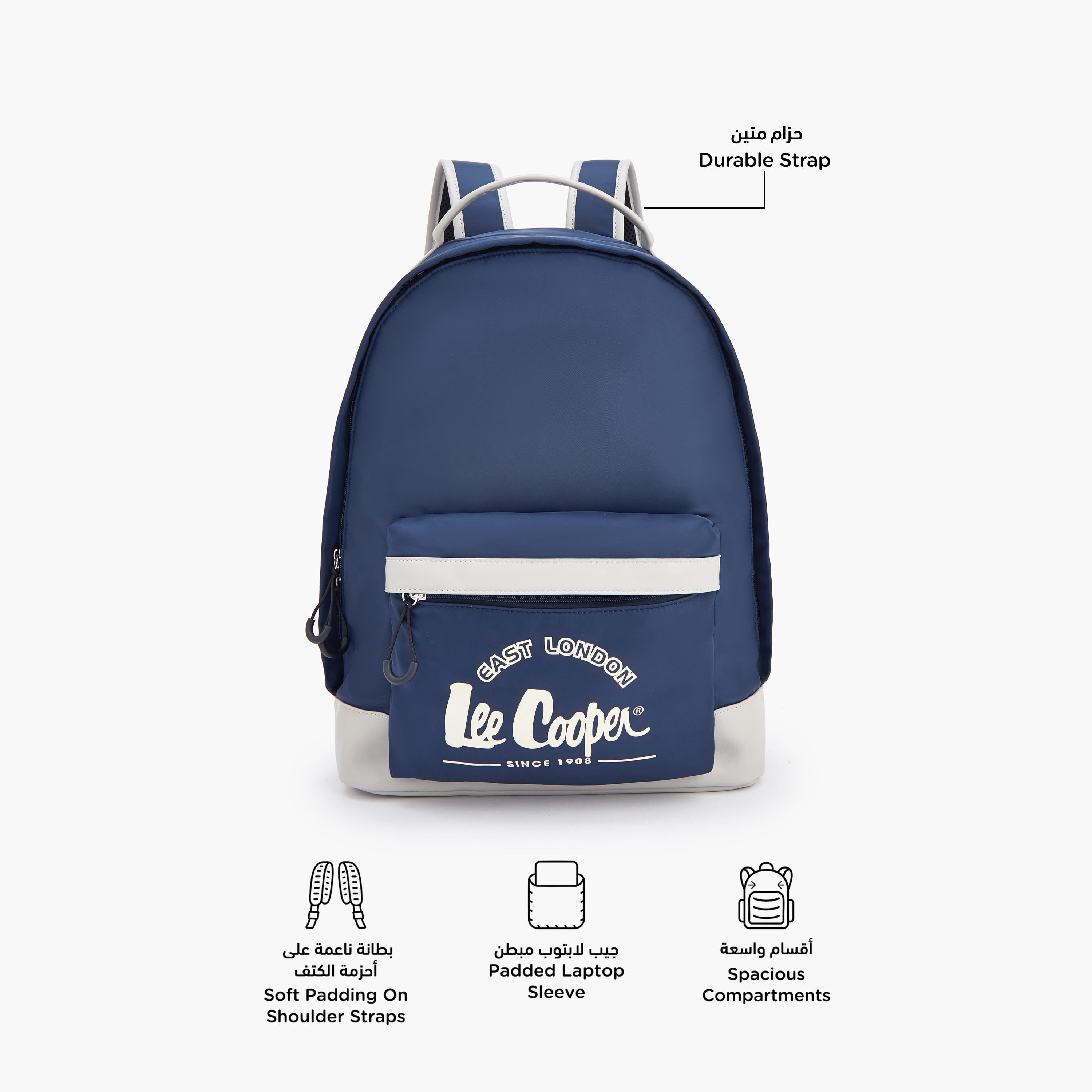 Lee Cooper Logo Print Backpack with Adjustable Shoulder Straps-school-bagsandbackpacks-backpacks-image-2