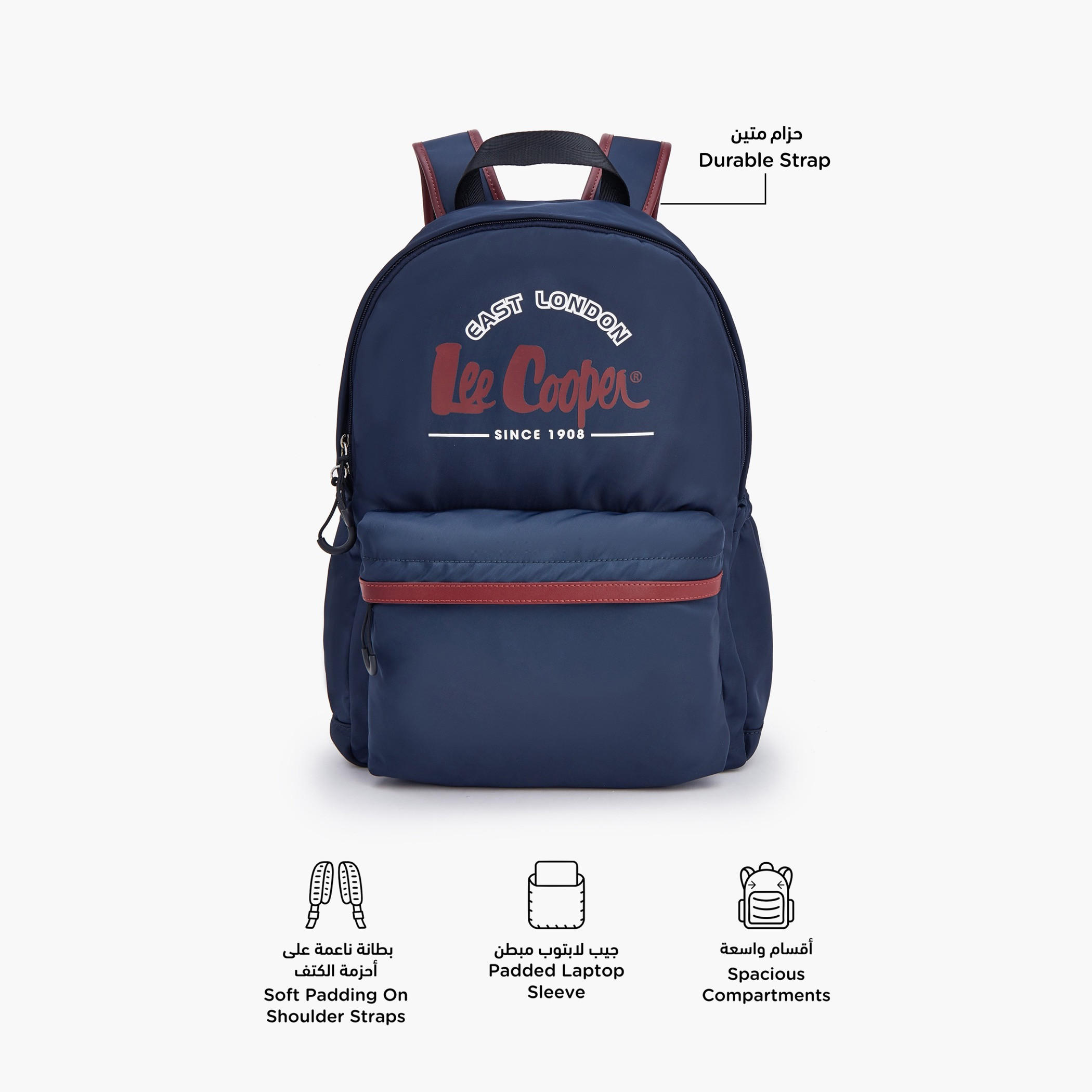 Lee Cooper Logo Print Backpack with Front Pocket-school-bagsandbackpacks-backpacks-image-4