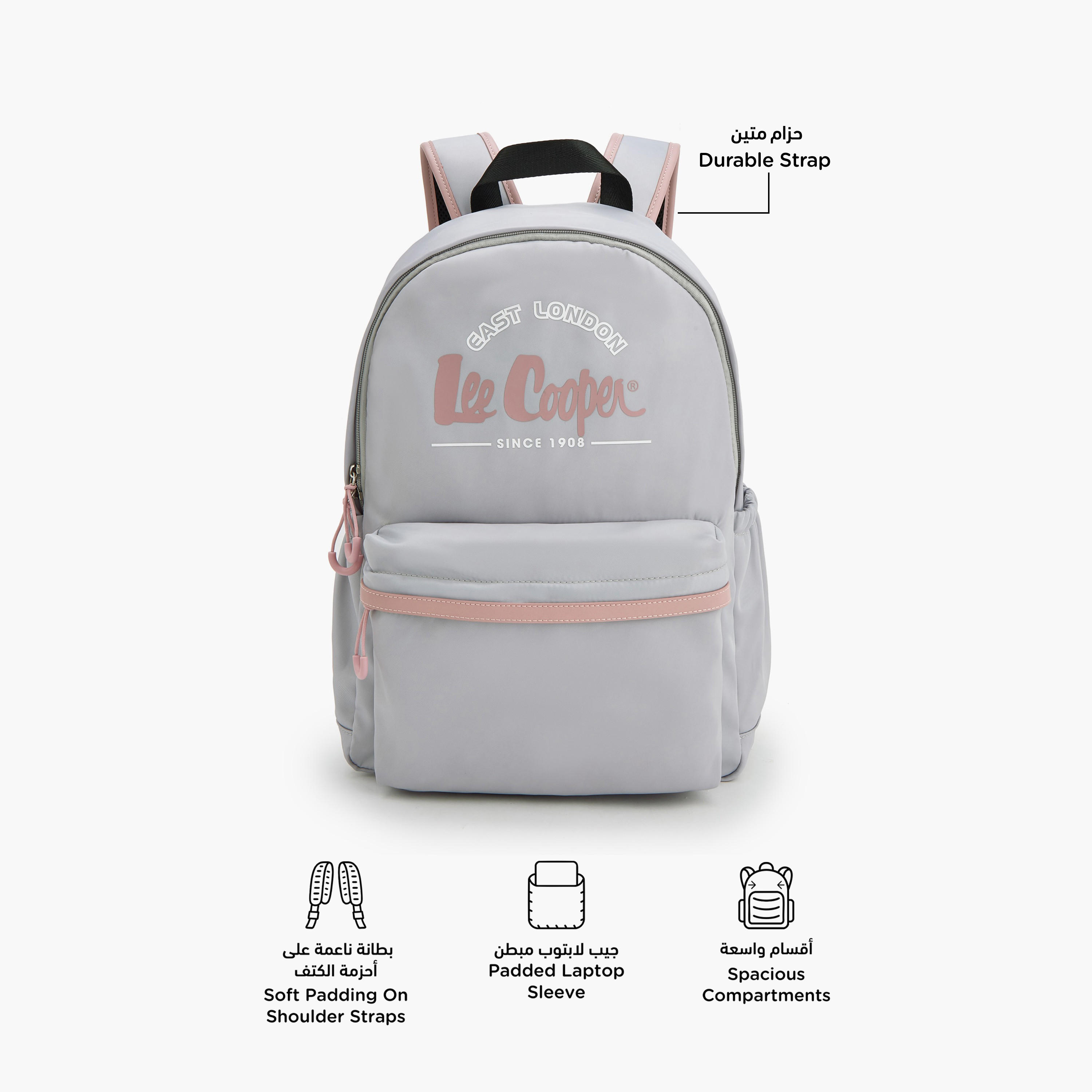 Lee Cooper Logo Print Backpack with Front Pocket-school-bagsandbackpacks-backpacks-image-4