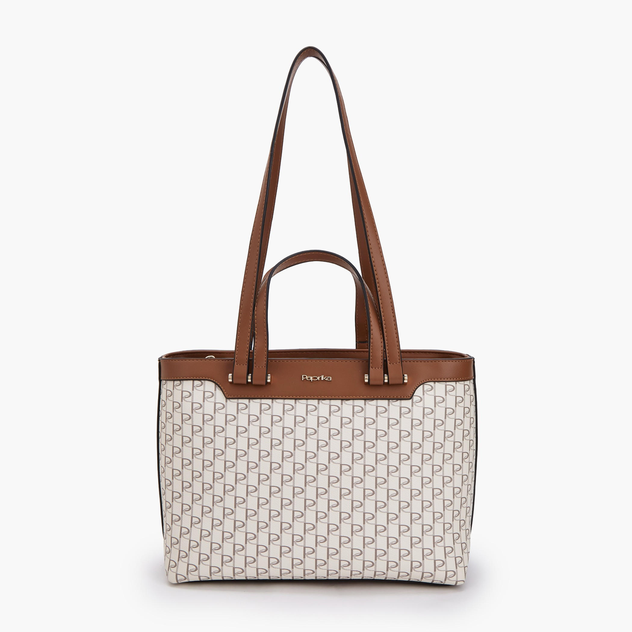 Paprika Monogram Print Tote Bag with Double Handle-women-bagsandwallets-handbags-image-1