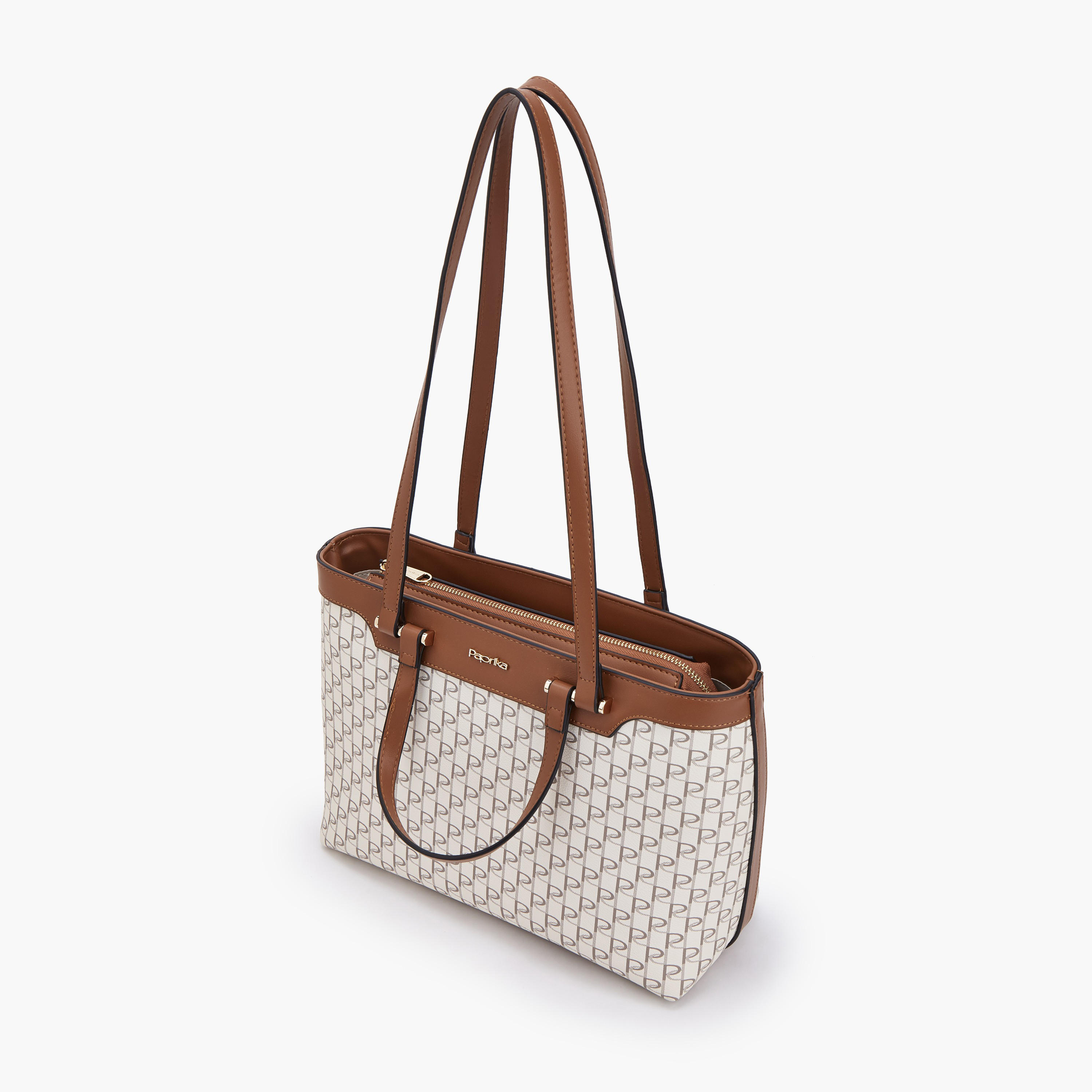 Paprika Monogram Print Tote Bag with Double Handle-women-bagsandwallets-handbags-image-5