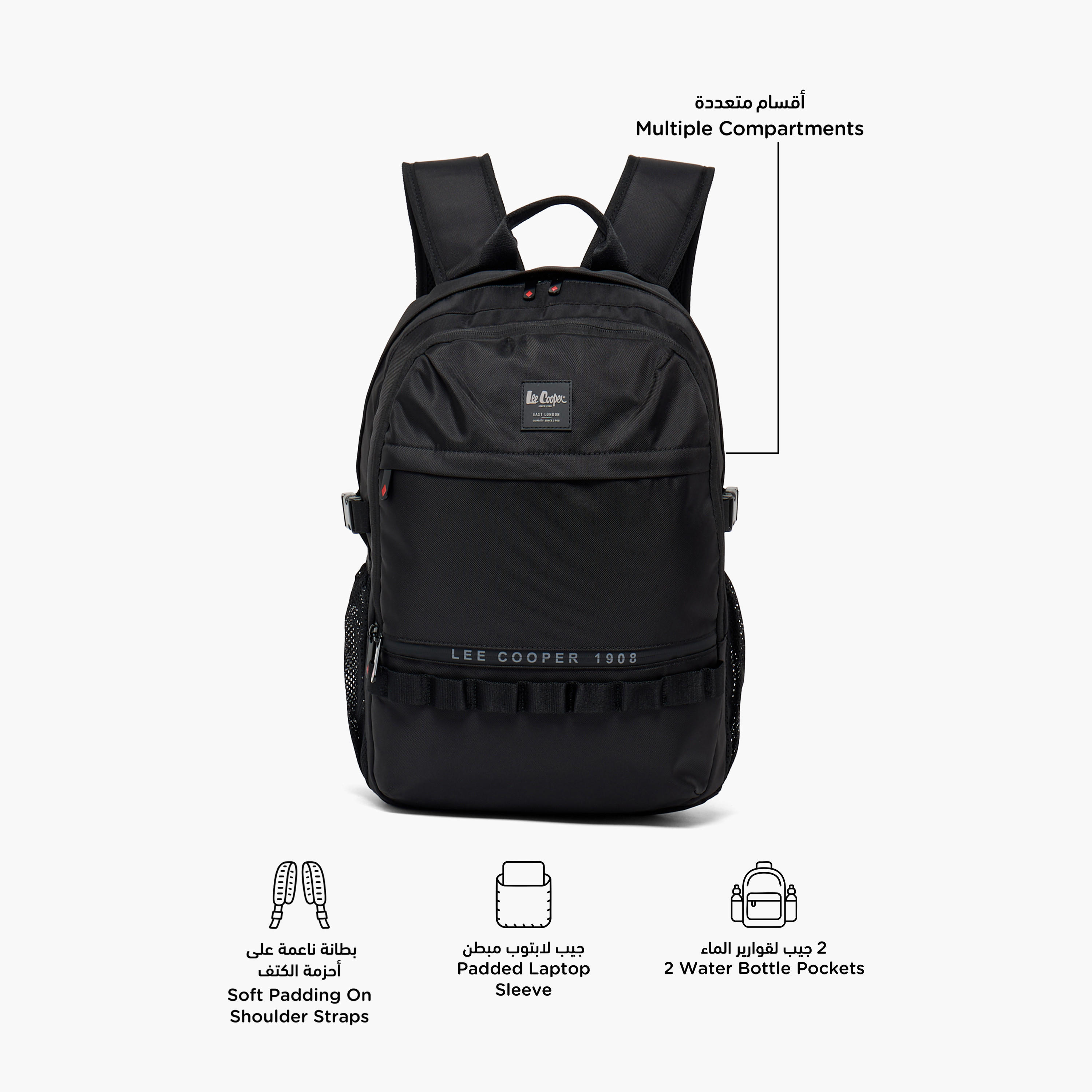 Lee Cooper Logo Print Backpack for Kids 13+ Years with Padded Laptop Sleeve-boys-accessories-bagsandbackpacks-image-2