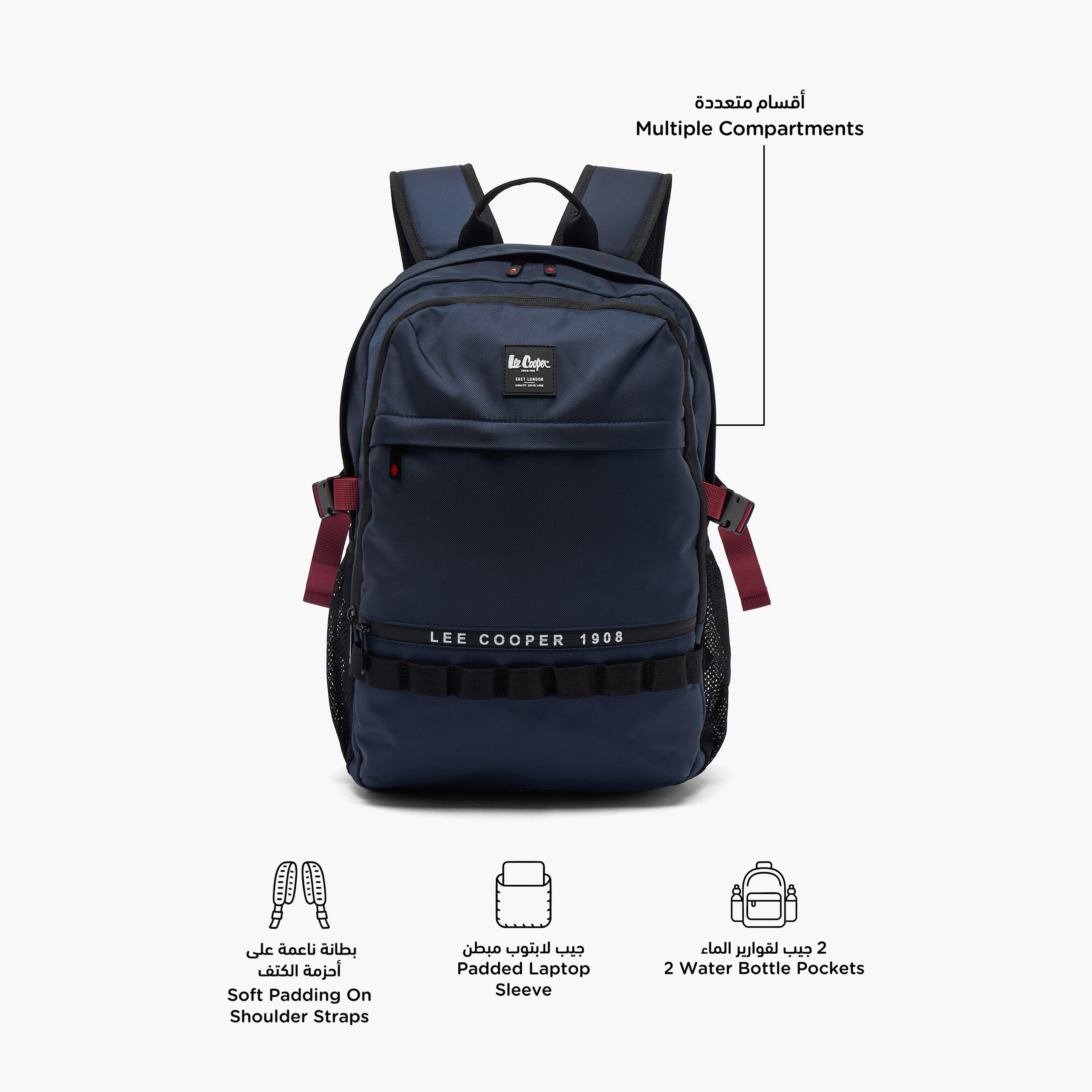 Lee Cooper Logo Print Backpack for Kids 13+ Years with Padded Laptop Sleeve-boys-accessories-bagsandbackpacks-image-2