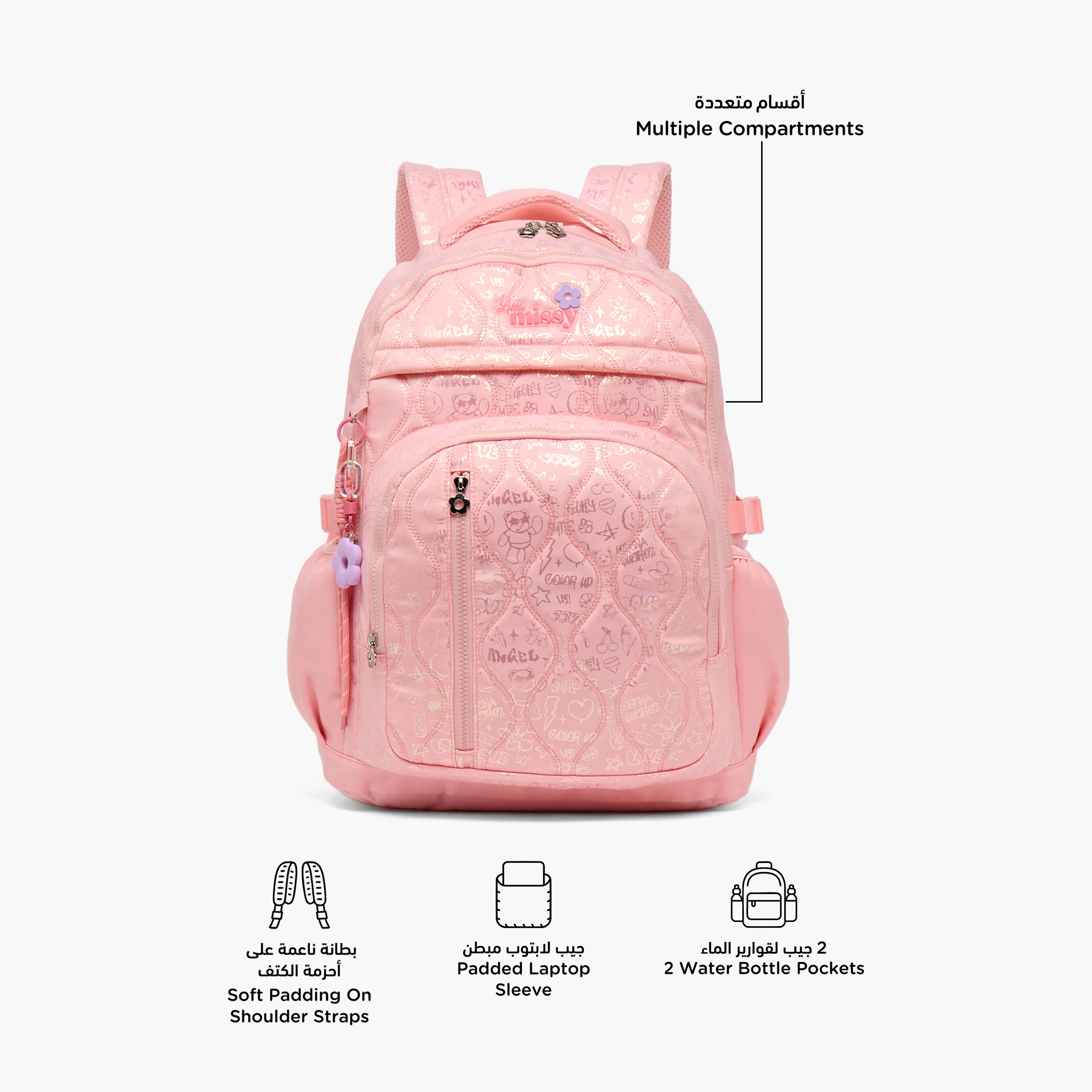 Little Missy Printed Backpack for Girls 13+ Years with Padded Laptop Sleeve-school-bagsandbackpacks-backpacks-image-2