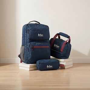 Lee Cooper Logo Print 3-Piece School Backpack for Kids 13+ Years with Lunch Bag and Pouch-school-image-1