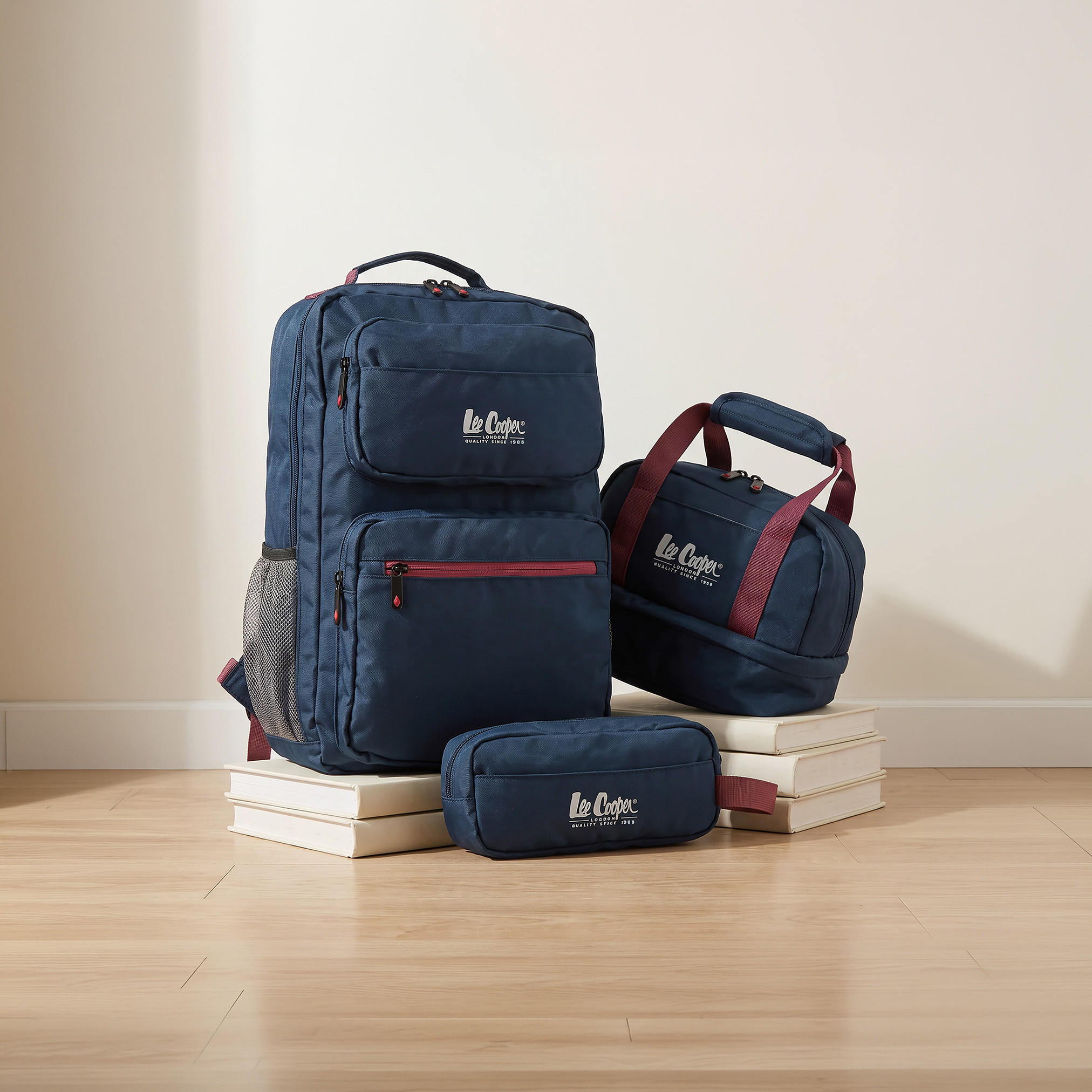 Lee Cooper Logo Print 3-Piece School Backpack for Kids 13+ Years with Lunch Bag and Pouch-school-bagsandbackpacks-backpacks-image-1