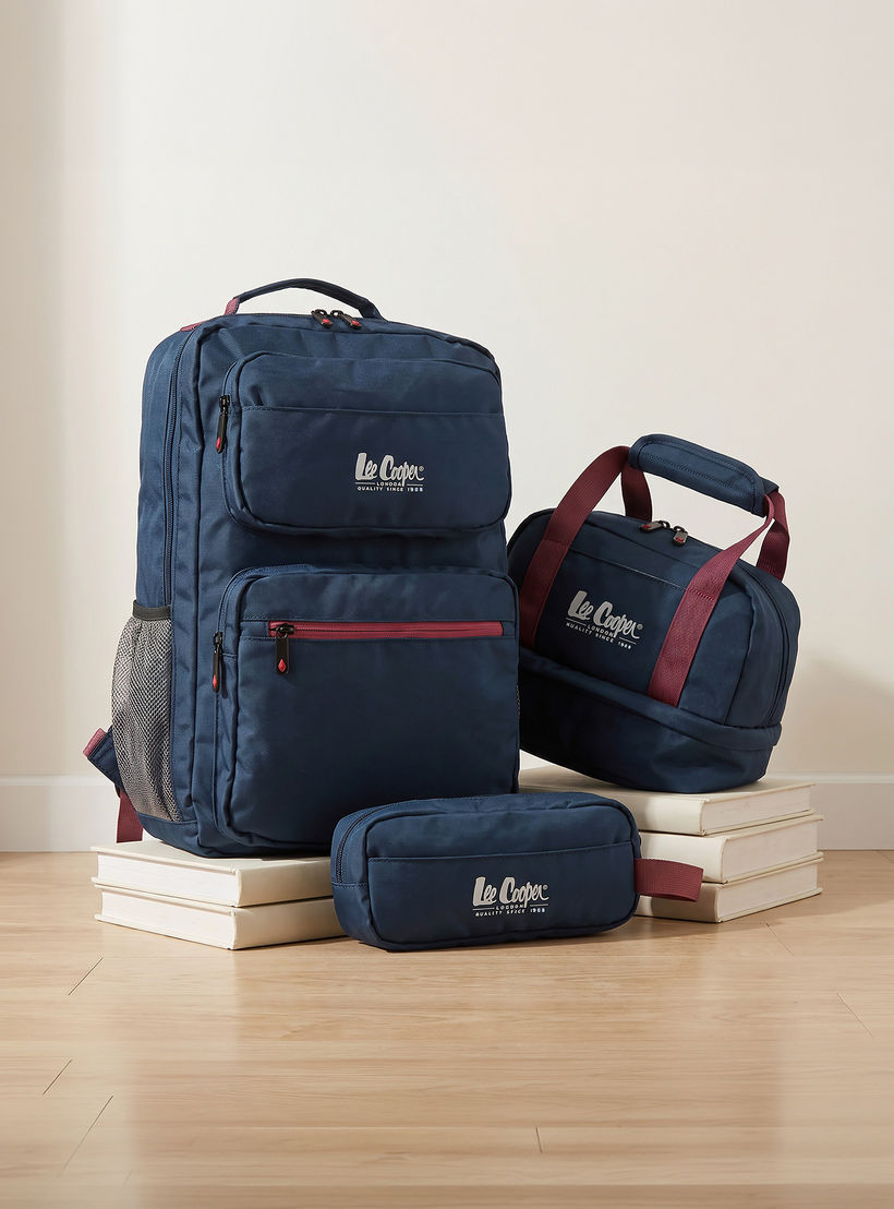 Lee Cooper Logo Print 3-Piece School Backpack for Kids 13+ Years with Lunch Bag and Pouch-school-bagsandbackpacks-backpacks-image-1