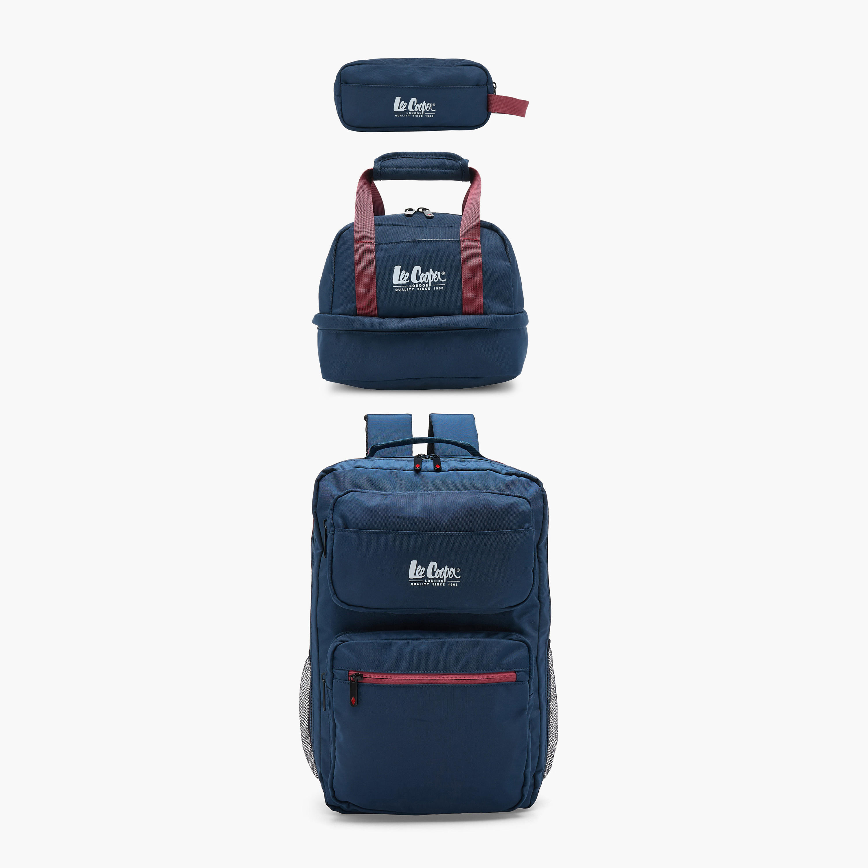 Lee Cooper Logo Print 3-Piece School Backpack for Kids 13+ Years with Lunch Bag and Pouch-school-bagsandbackpacks-backpacks-image-2