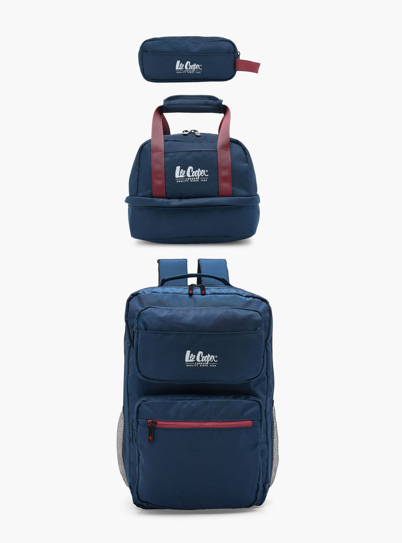 Lee Cooper Logo Print 3-Piece School Backpack for Kids 13+ Years with Lunch Bag and Pouch-school-bagsandbackpacks-backpacks-image-2