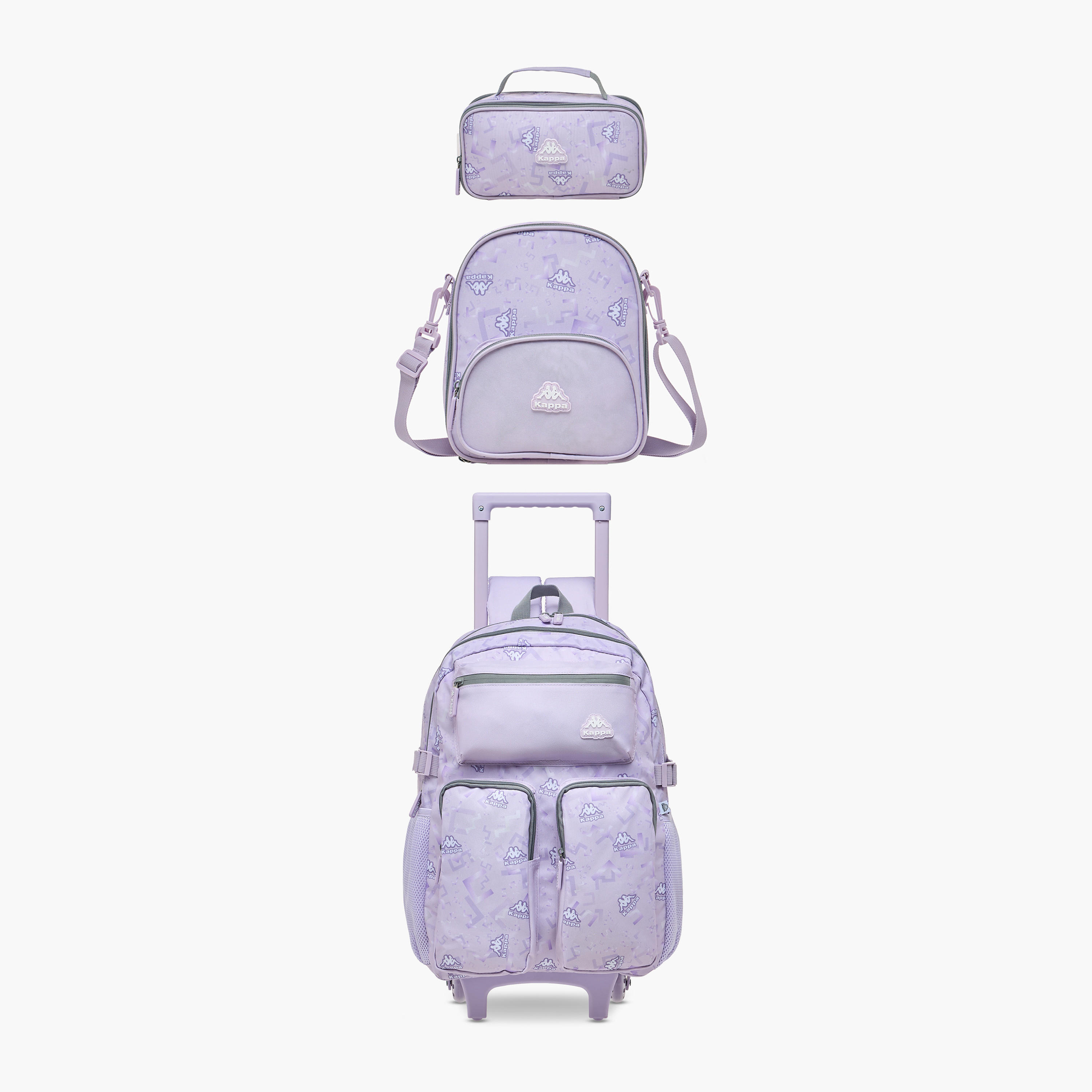 Kappa Logo Print 3-Piece School Trolley Bag Set for Kids 13 Years+ with Lunch Bag and Pencil Pouch-school-bagsandbackpacks-trolleybags-image-1