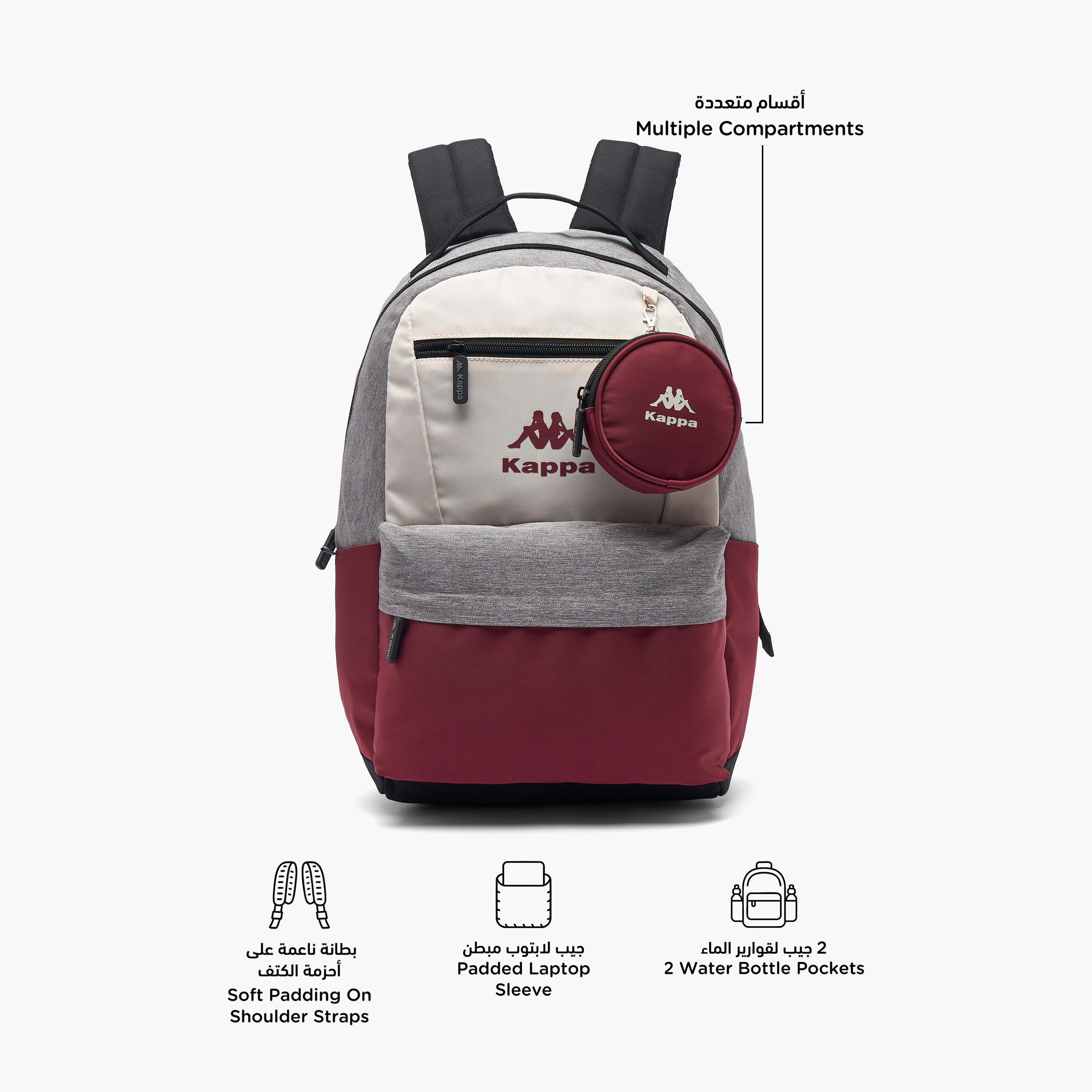 Kappa Colourblock Backpack for Kids 13 Years+ with Detachable Pouch-boys-accessories-bagsandbackpacks-image-2