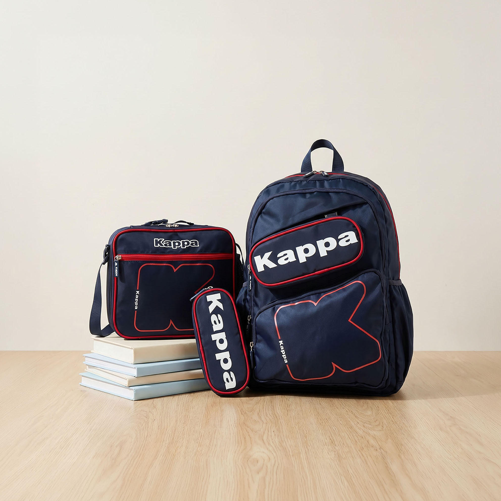Kappa Logo Print 3-Piece School Backpack Set for Kids 13 Years+ with Lunch Bag and Pencil Pouch-school-bagsandbackpacks-backpacks-image-1