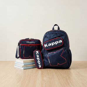 Kappa Logo Print 3-Piece School Backpack Set for Kids 13 Years+ with Lunch Bag and Pencil Pouch-school-image-1