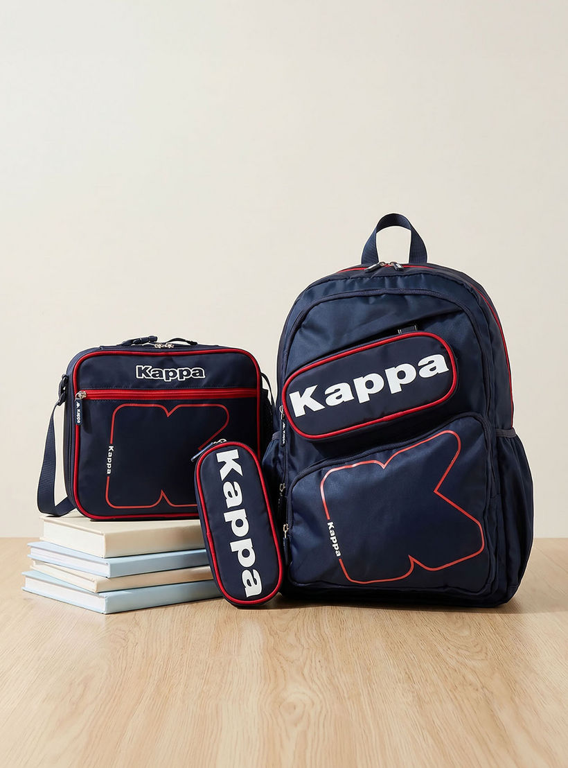 Kappa Logo Print 3-Piece School Backpack Set for Kids 13 Years+ with Lunch Bag and Pencil Pouch-school-bagsandbackpacks-backpacks-image-1