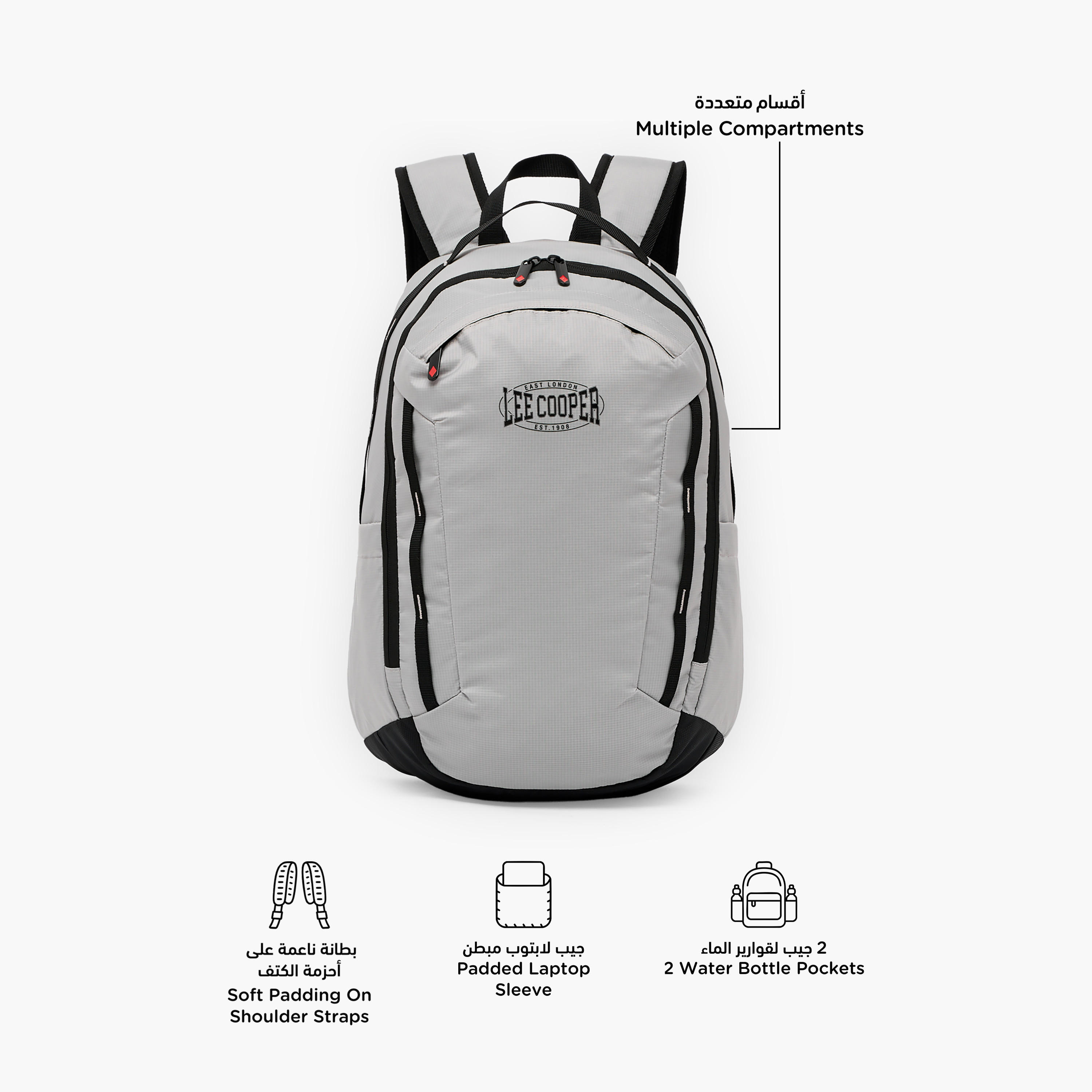 Lee Cooper Logo Print School Backpack for Kids 13 Years+ with Padded Shoulder Straps-boys-accessories-bagsandbackpacks-image-2