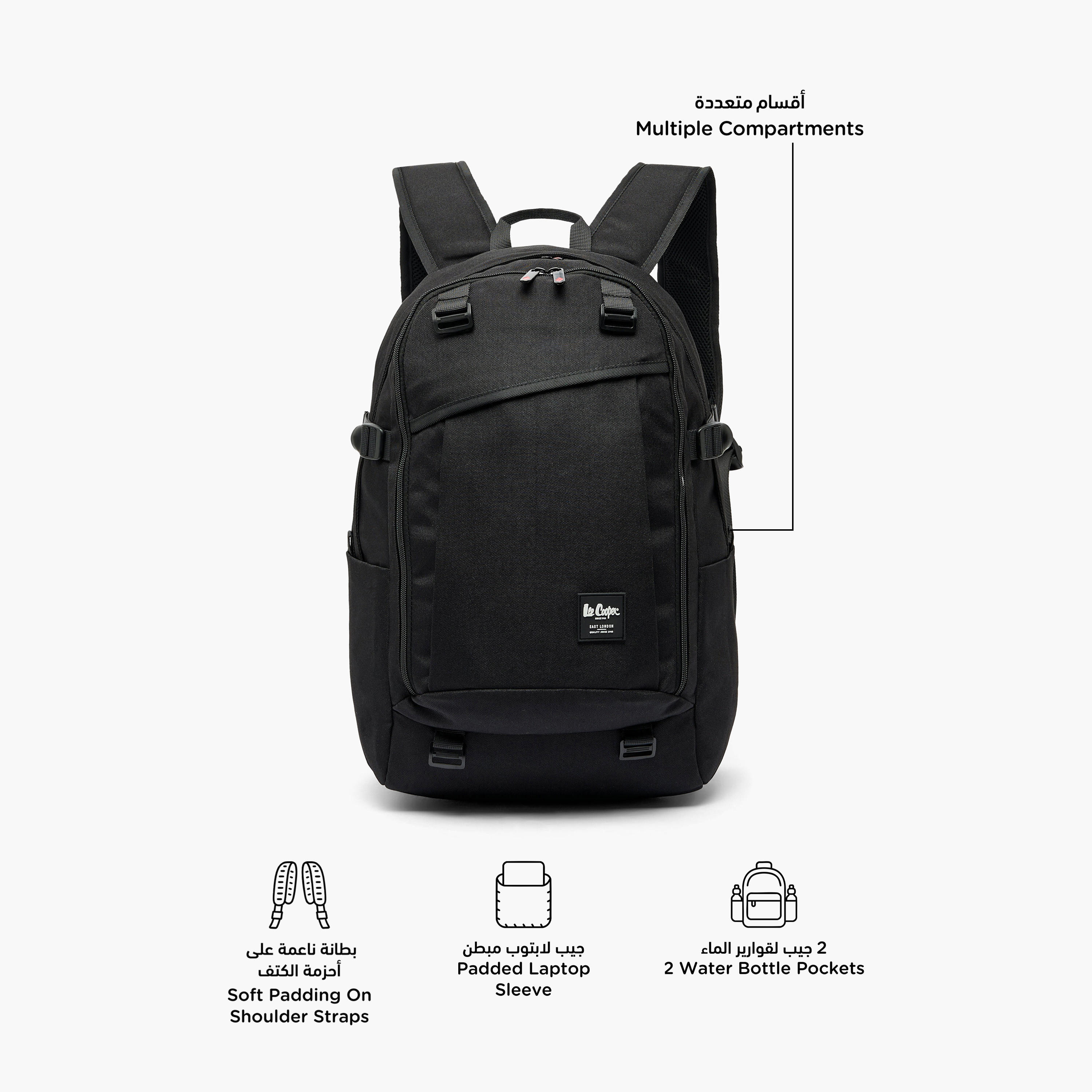 Lee Cooper Solid School Backpack for Kids 13 Years+ with Padded Shoulder Straps-boys-accessories-bagsandbackpacks-image-2