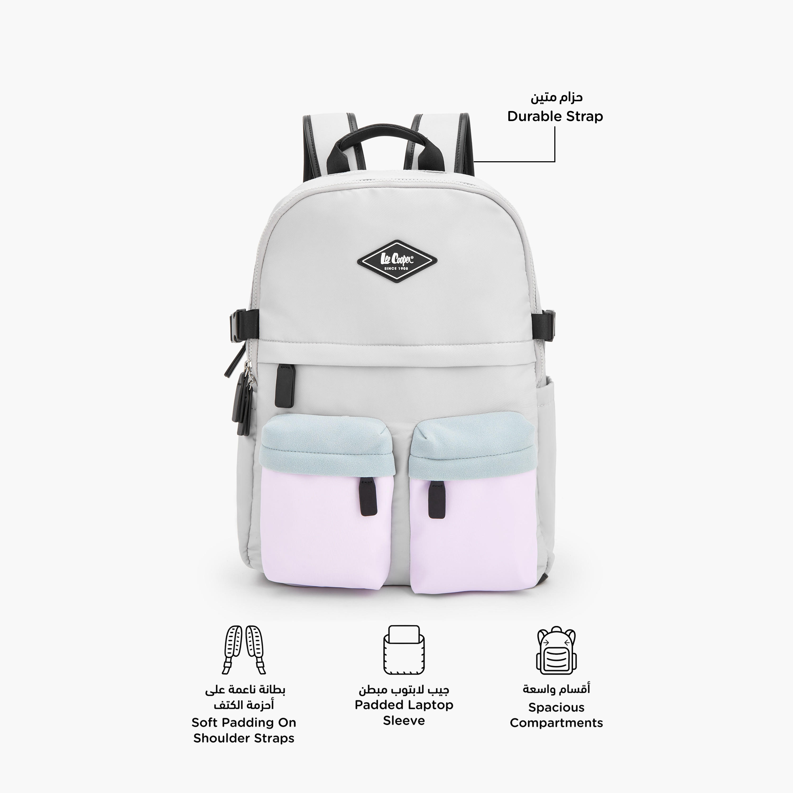 Lee Cooper Logo Applique Backpack with Adjustable Shoulder Straps-school-bagsandbackpacks-backpacks-image-2