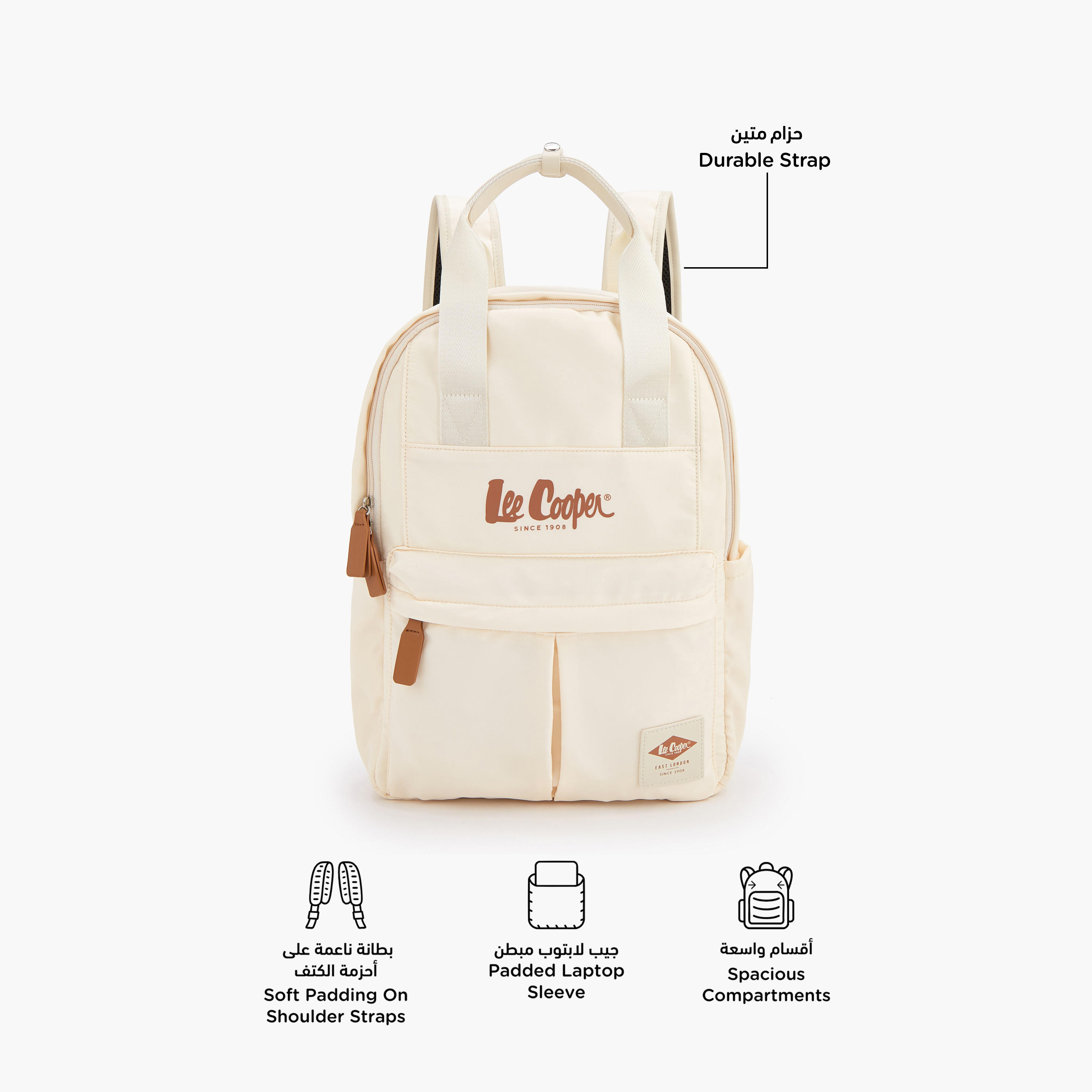 Lee Cooper Logo Print Backpack with Adjustable Shoulder Straps-women-bagsandwallets-backpacks-image-2