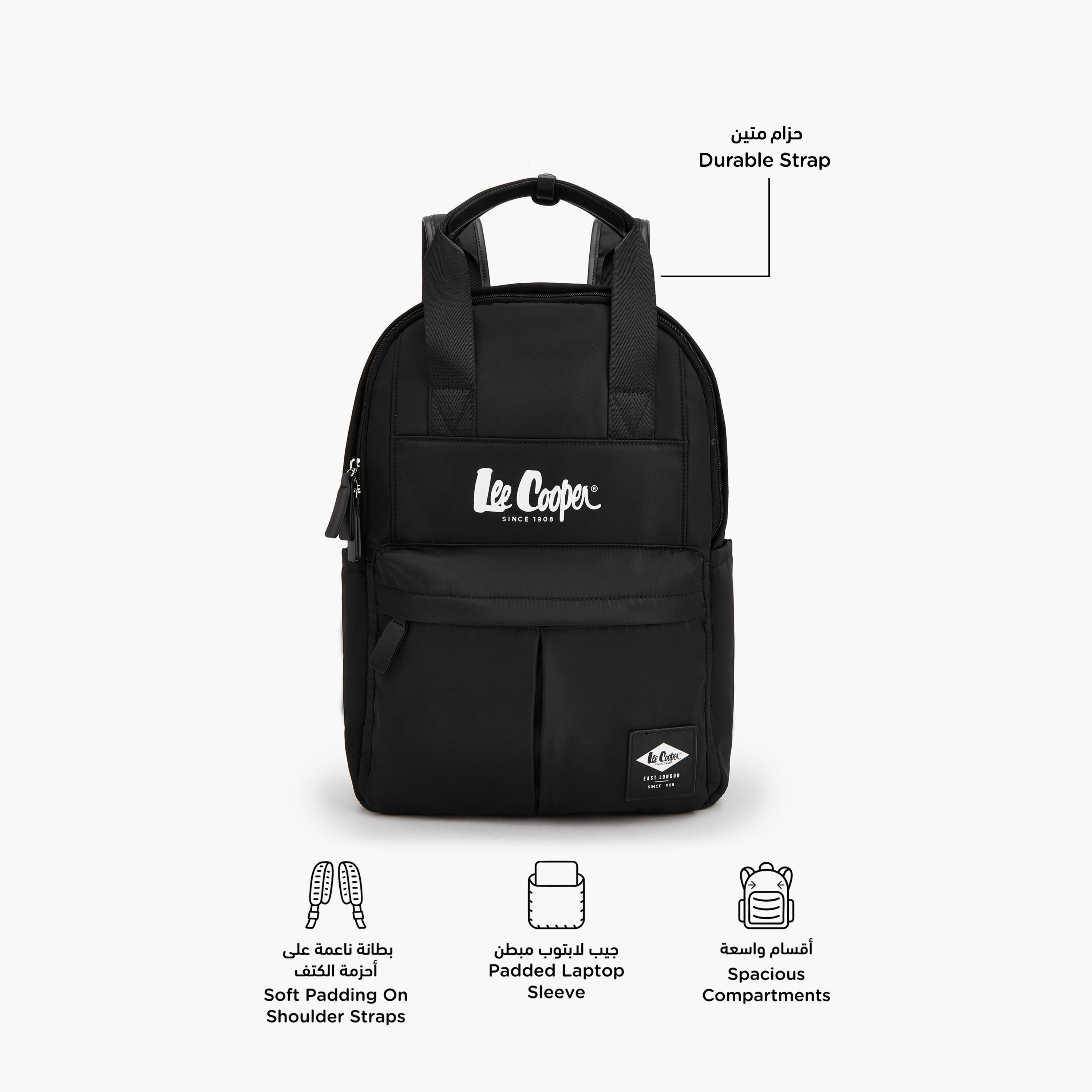 Lee Cooper Logo Print Backpack with Adjustable Shoulder Straps-women-bagsandwallets-backpacks-image-2