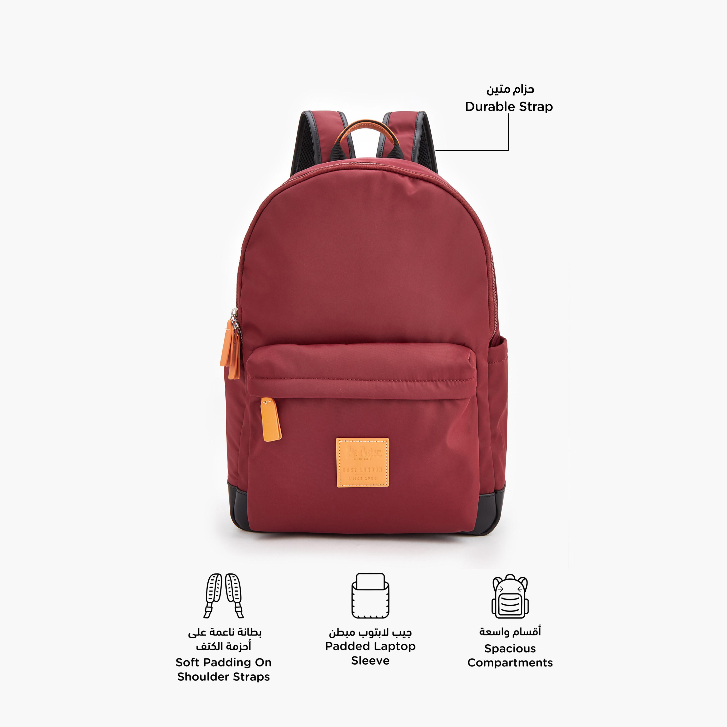 Lee Cooper Logo Applique Backpack with Zip Closure-school-bagsandbackpacks-backpacks-image-2